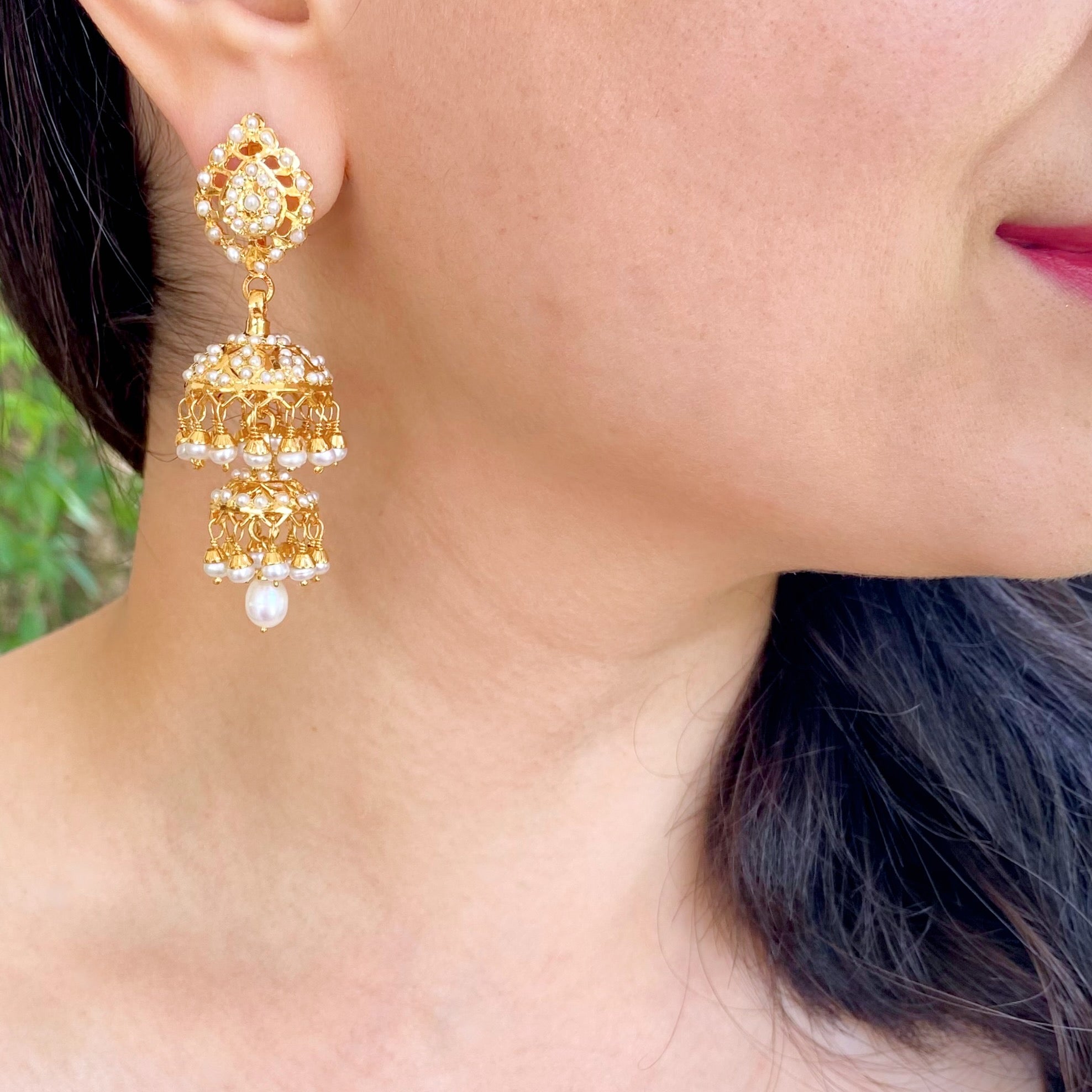 pearl double jhumka