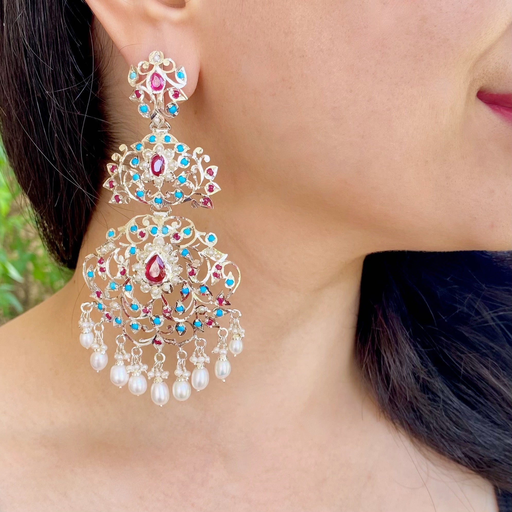 statement silver pearl earrings