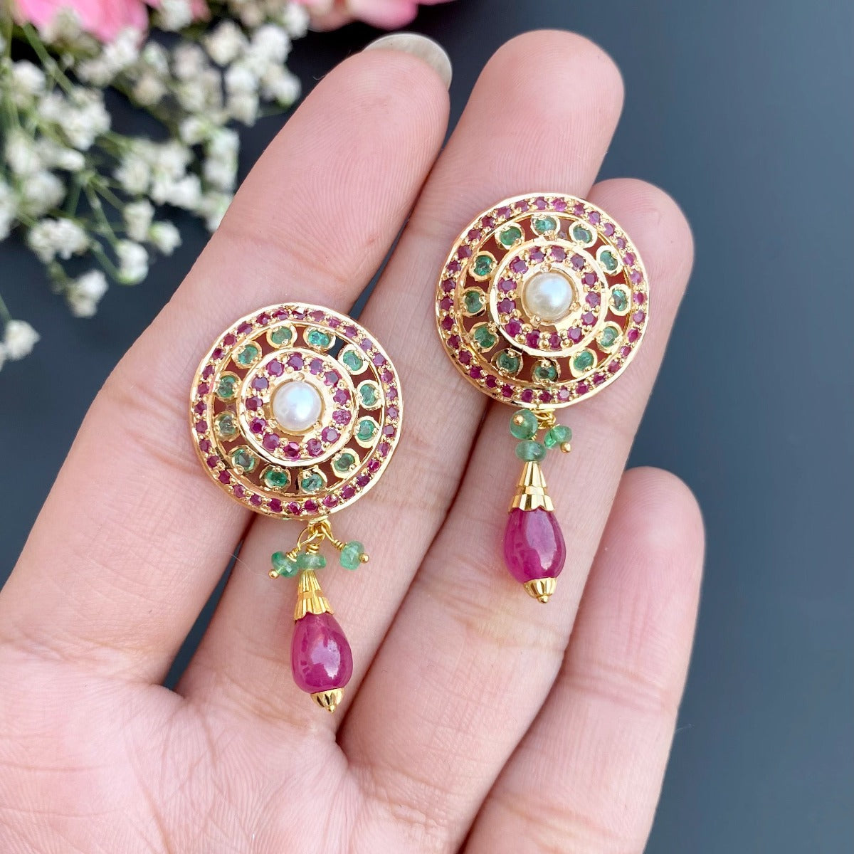 ethnic indian multicolored pendant set gold
