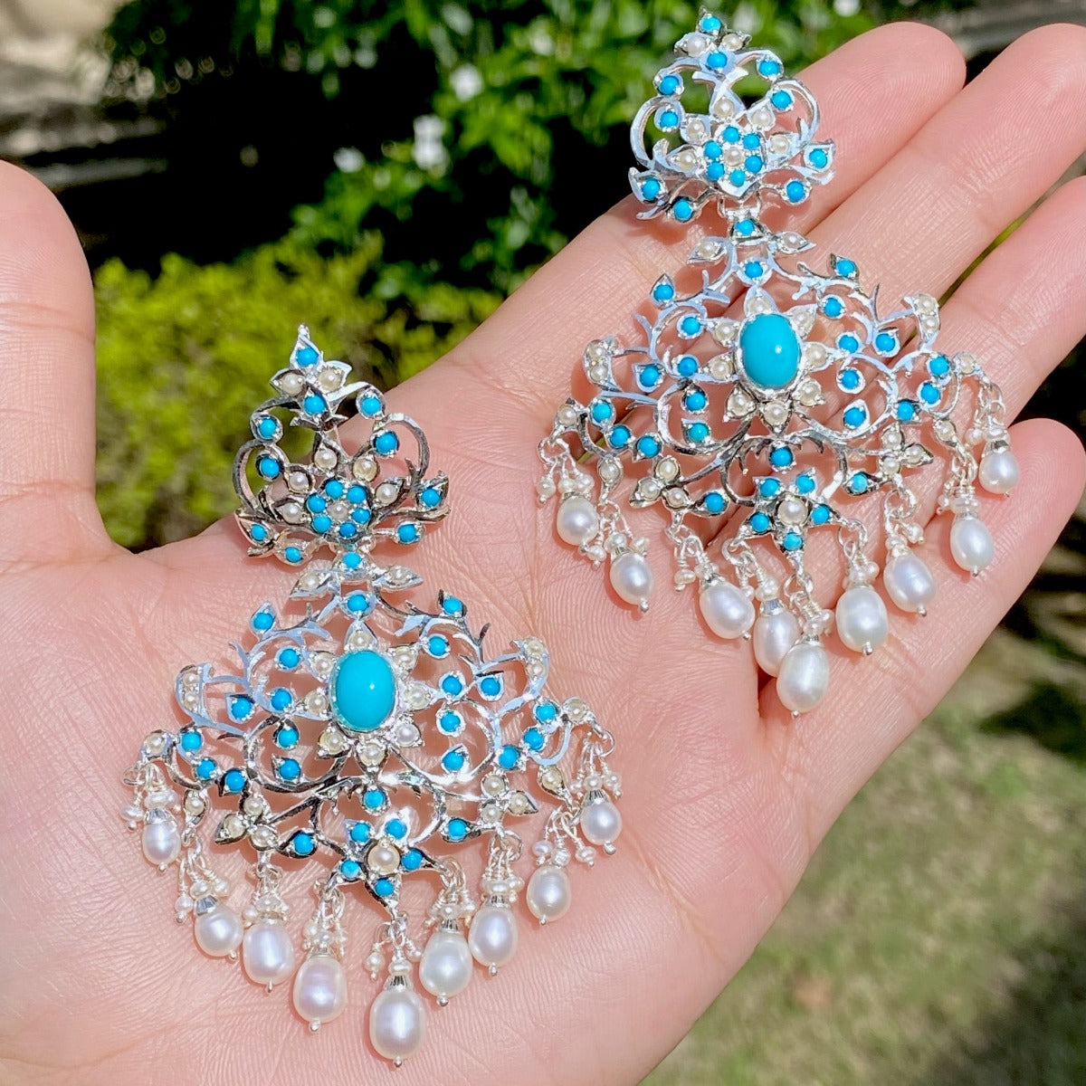 Edwardian Turquoise Earrings | Sterling Silver Antique Looks Jewelry Online