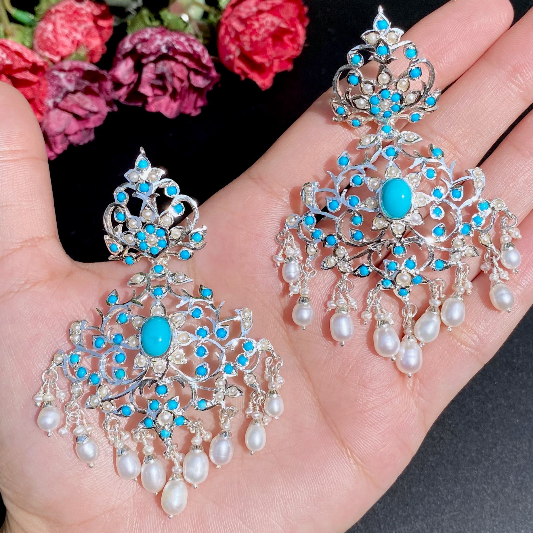 Edwardian Turquoise Earrings | Sterling Silver Antique Looks Jewelry Online