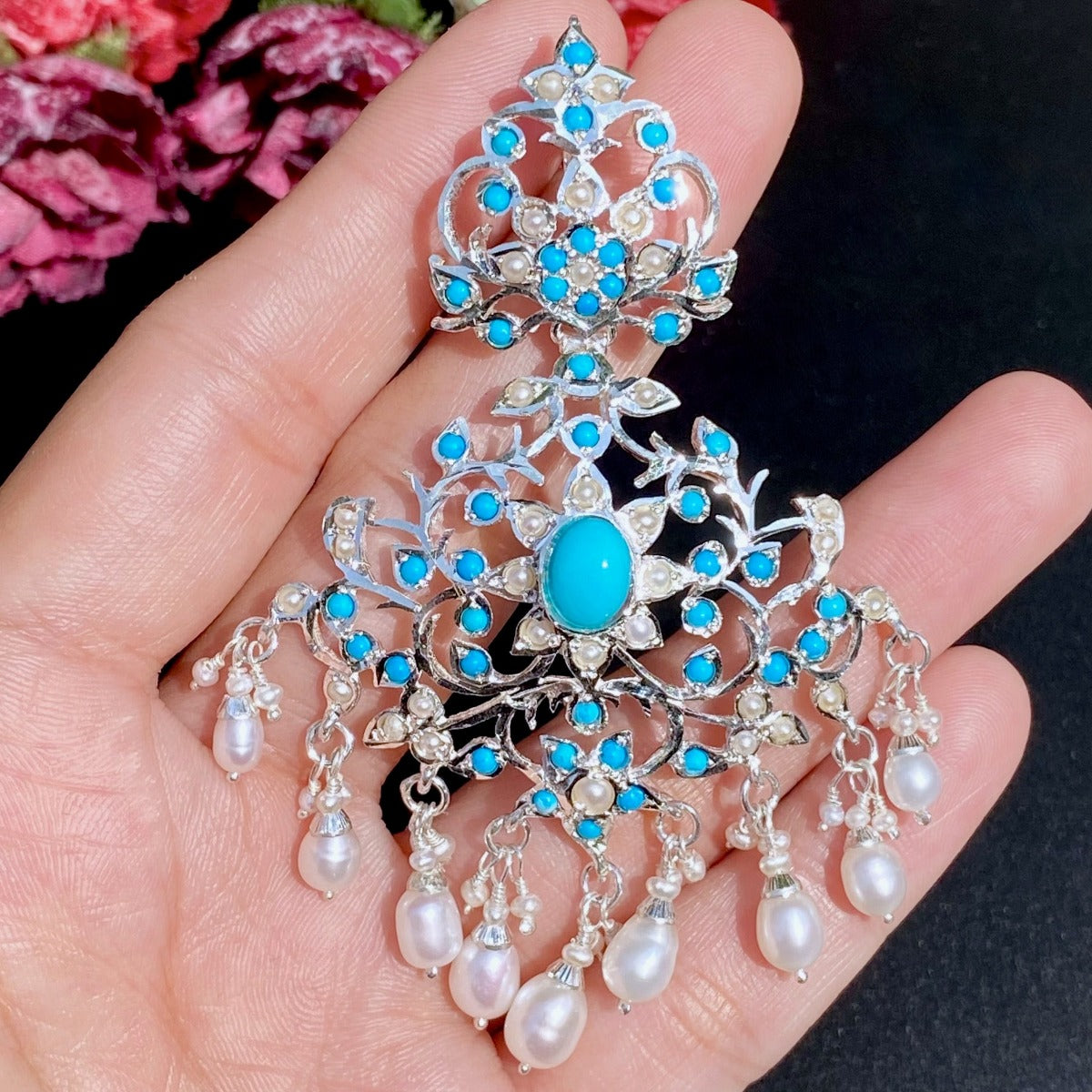 Edwardian Turquoise Earrings | Sterling Silver Antique Looks Jewelry Online