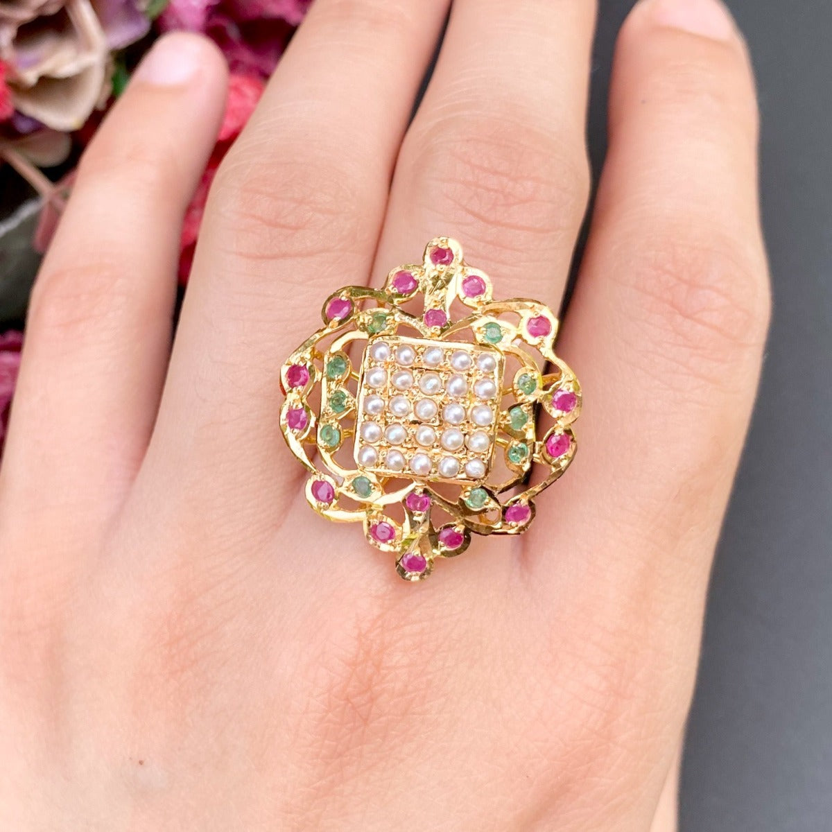 fancy jadau ring gold