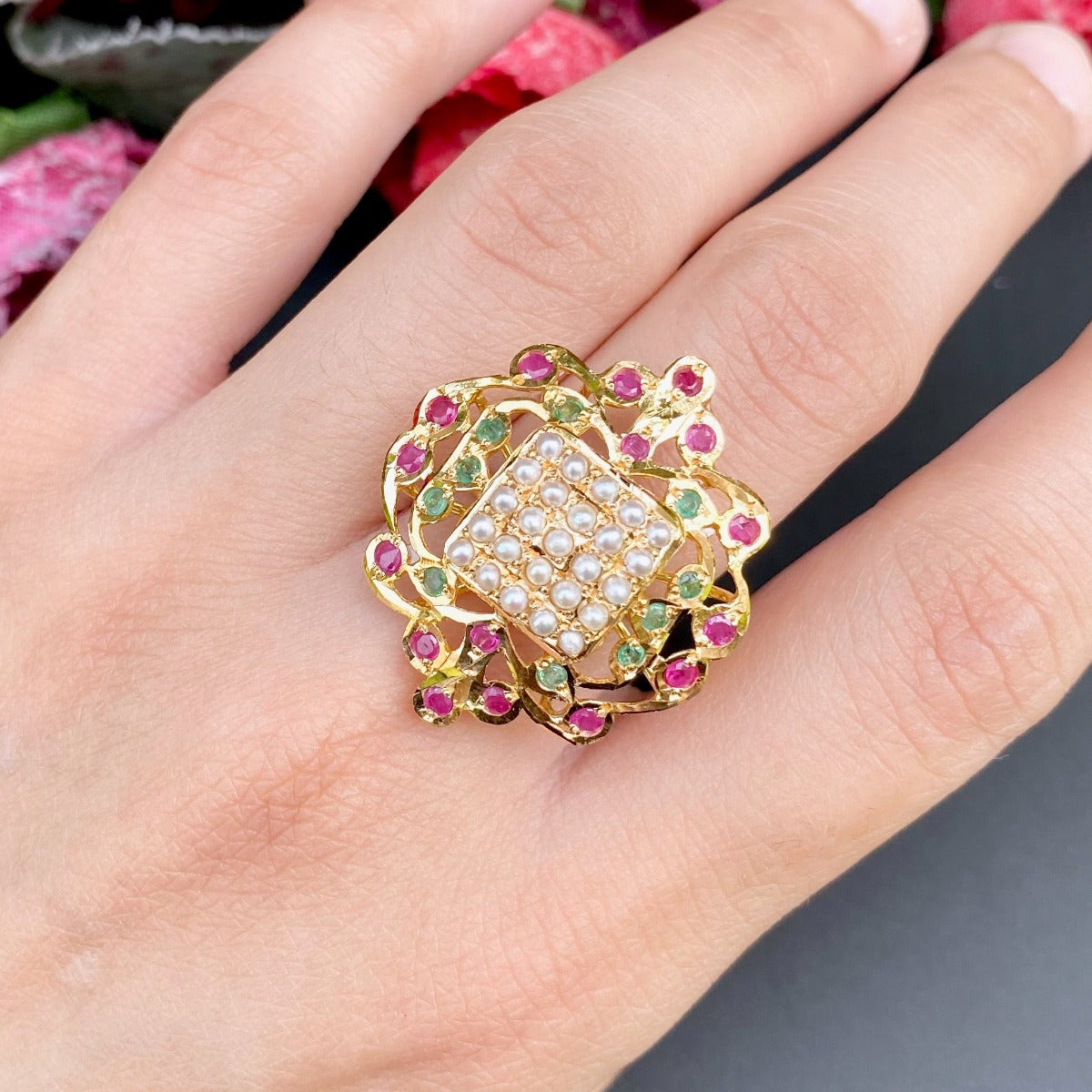 fancy jadau ring gold