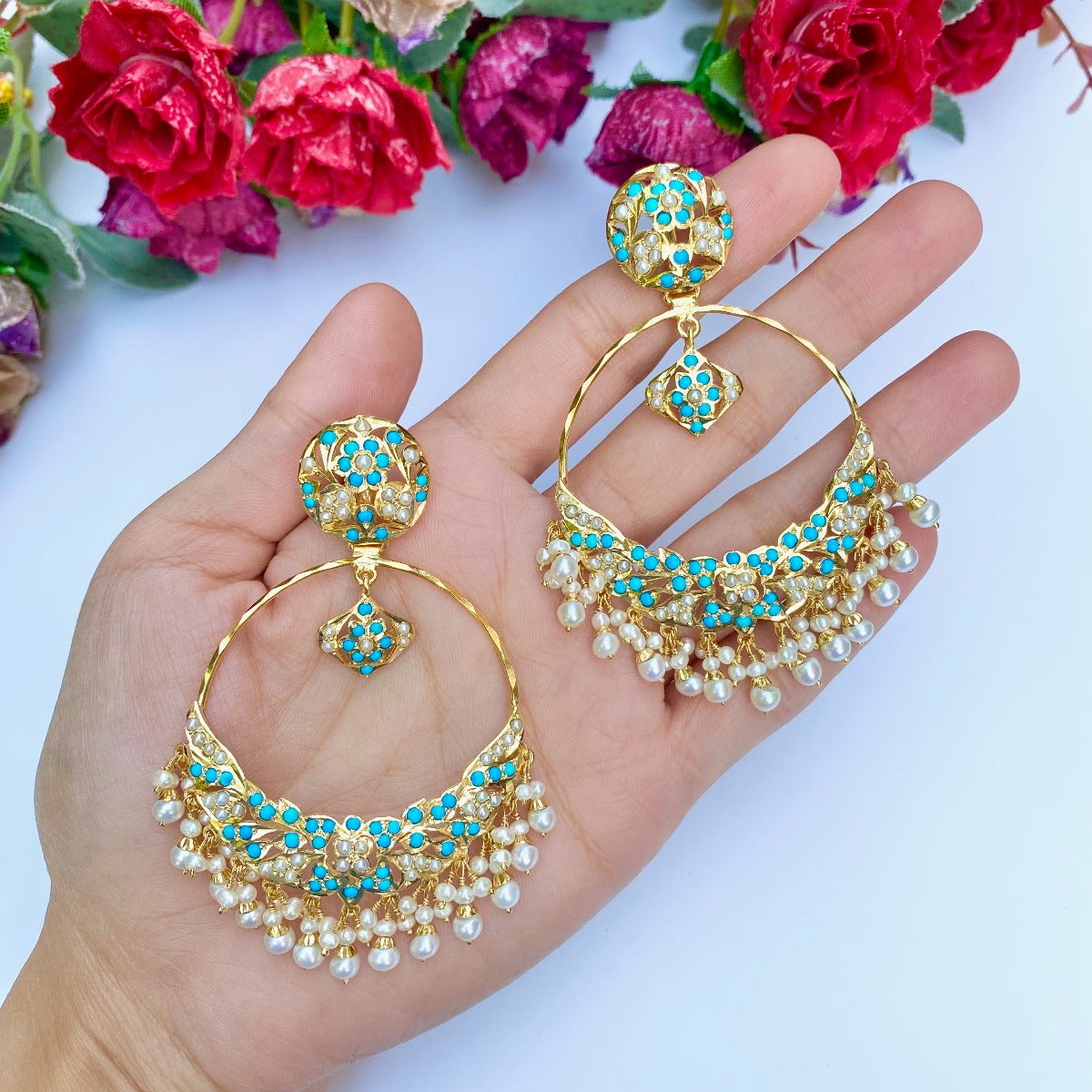 Indian Firoza Chandbali gold plated