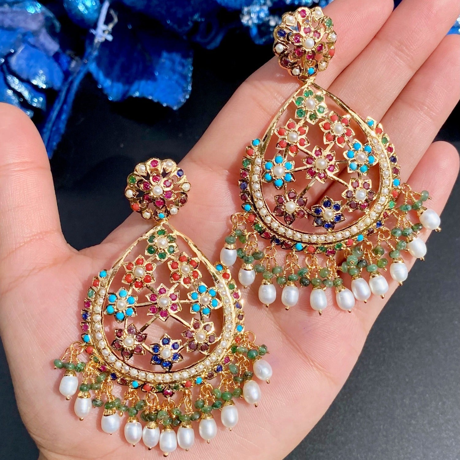 big indian navaratna earrings