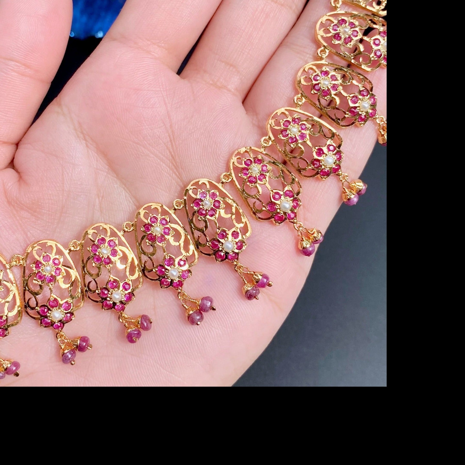 gold plated pakistani ruby necklace set