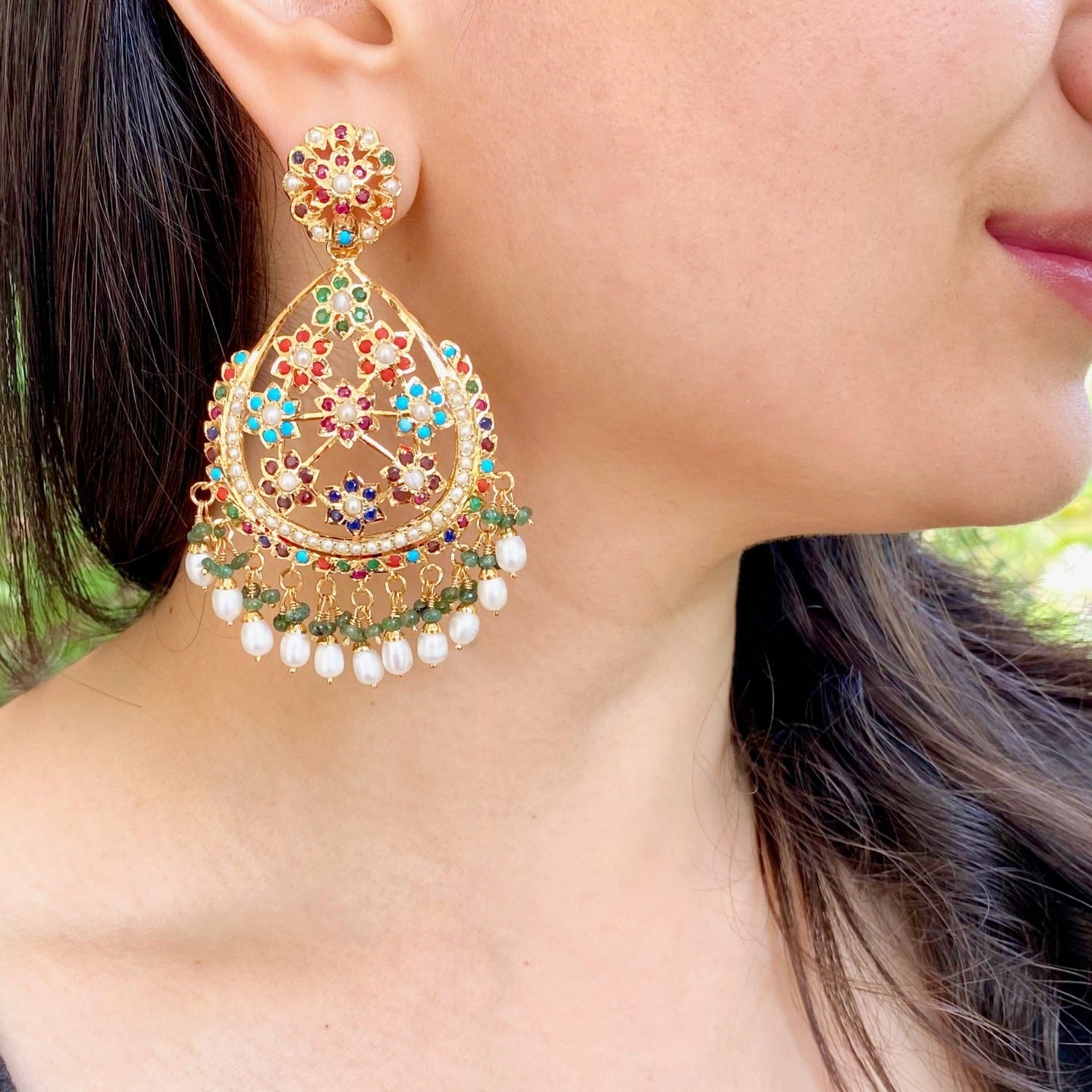 big indian navaratna earrings