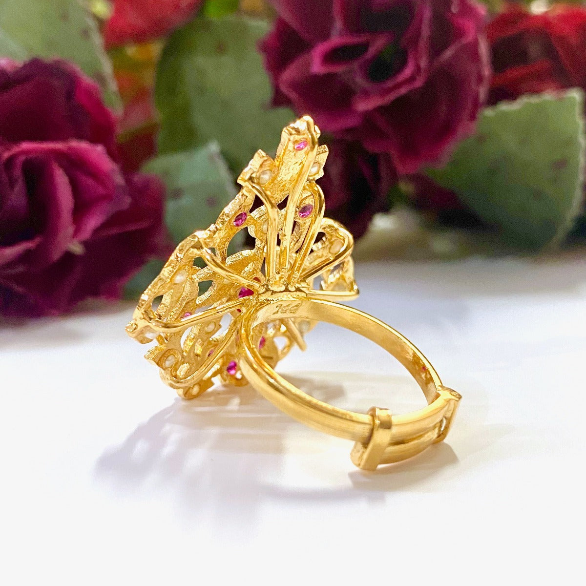jadau cocktail ring in gold plated silver