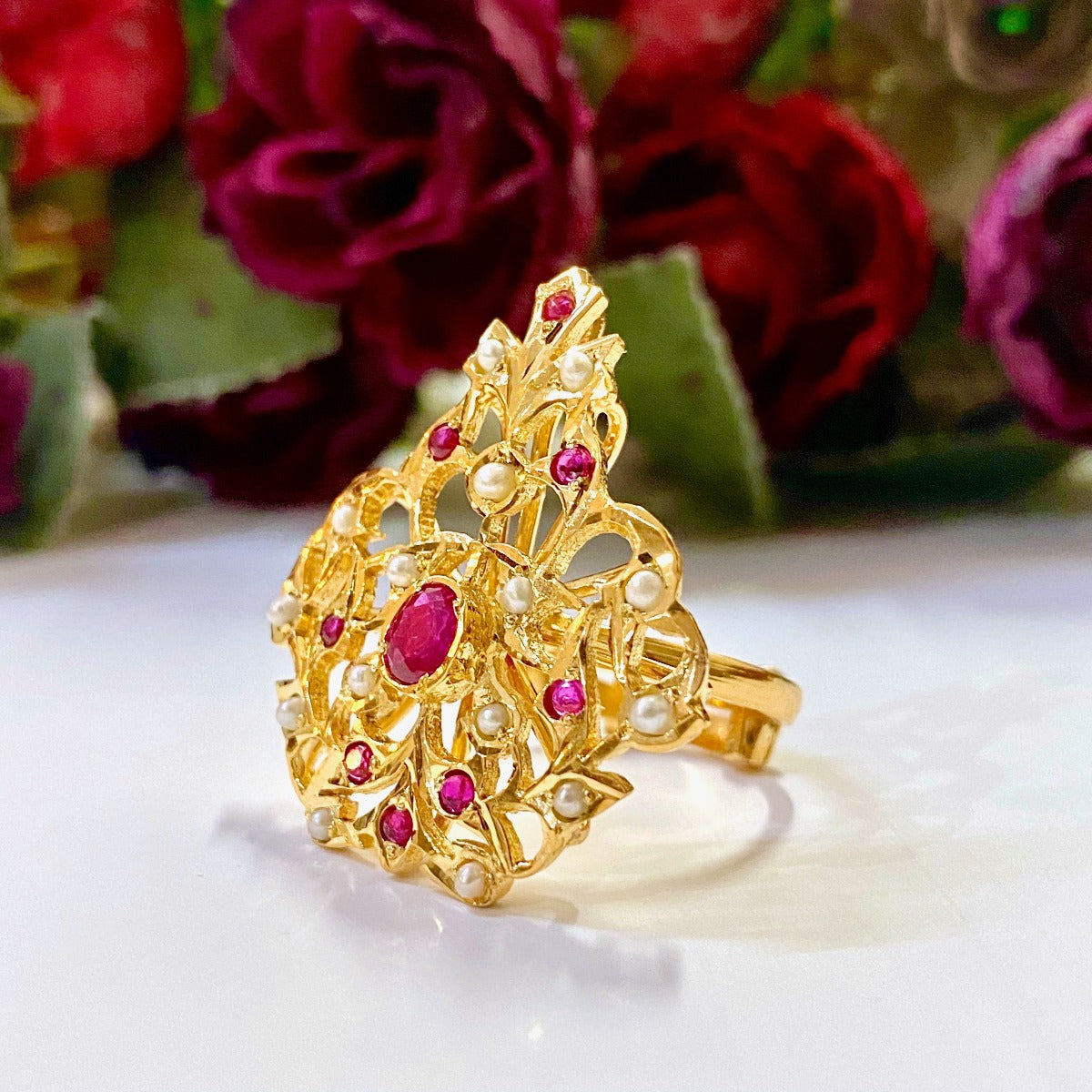 jadau cocktail ring in gold plated silver