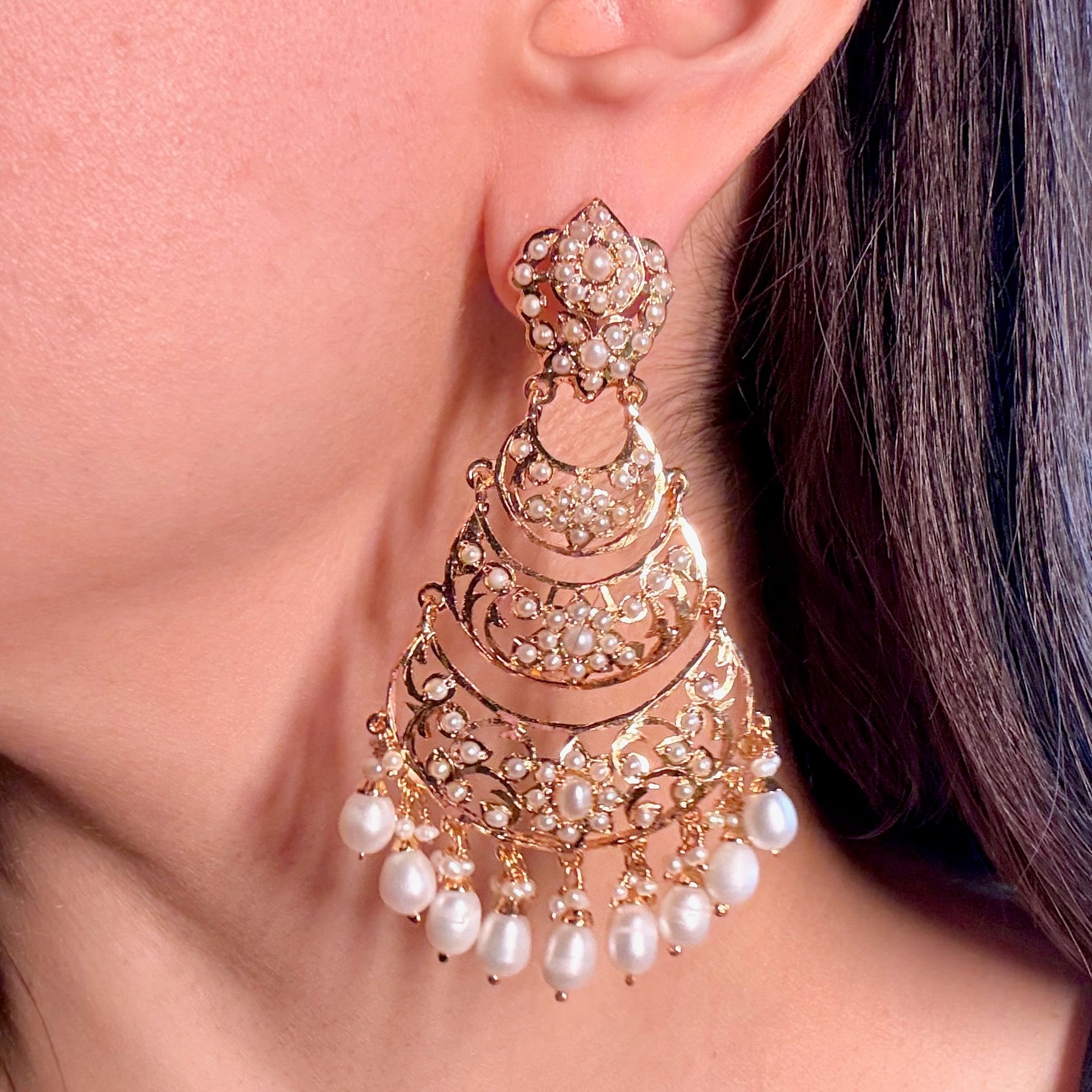Multi Tier Pearl Earrings for Women | Authentic Freshwater Pearls on 925 Silver ER 626