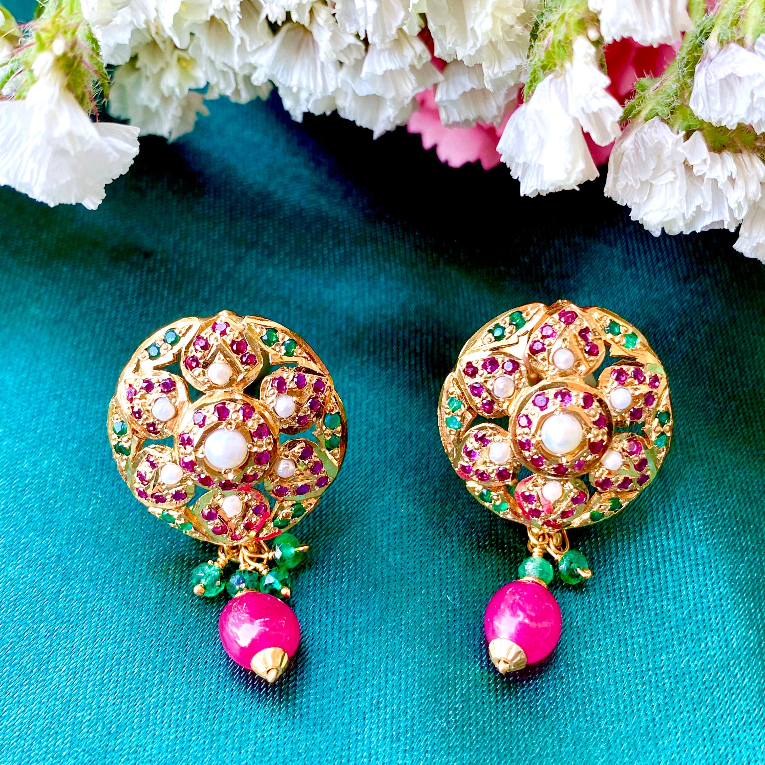 bengali pendant set ruby emerald