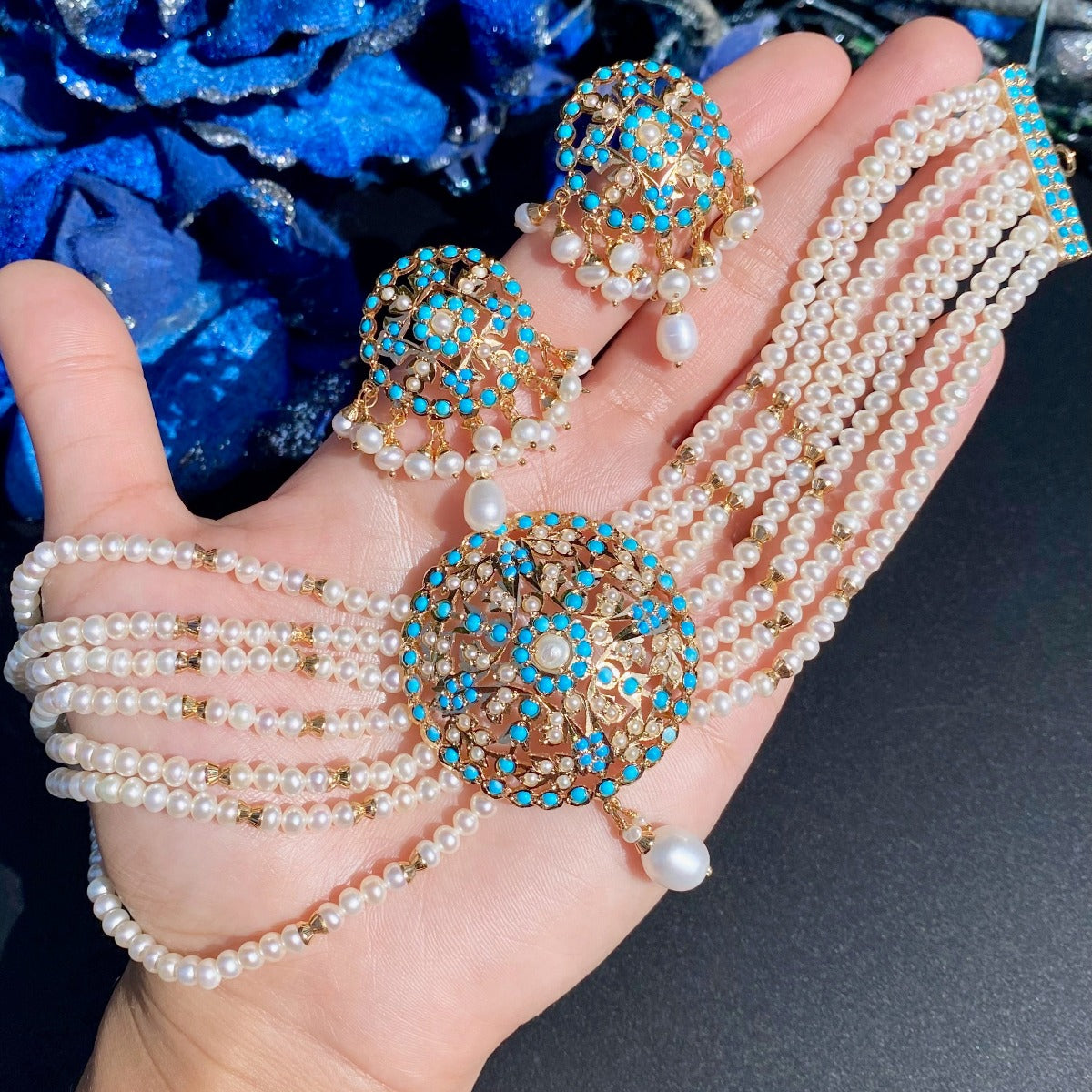 Edwardian Victorian Styled Turquoise Choker Set | Indian Touch | Gold Plated Silver