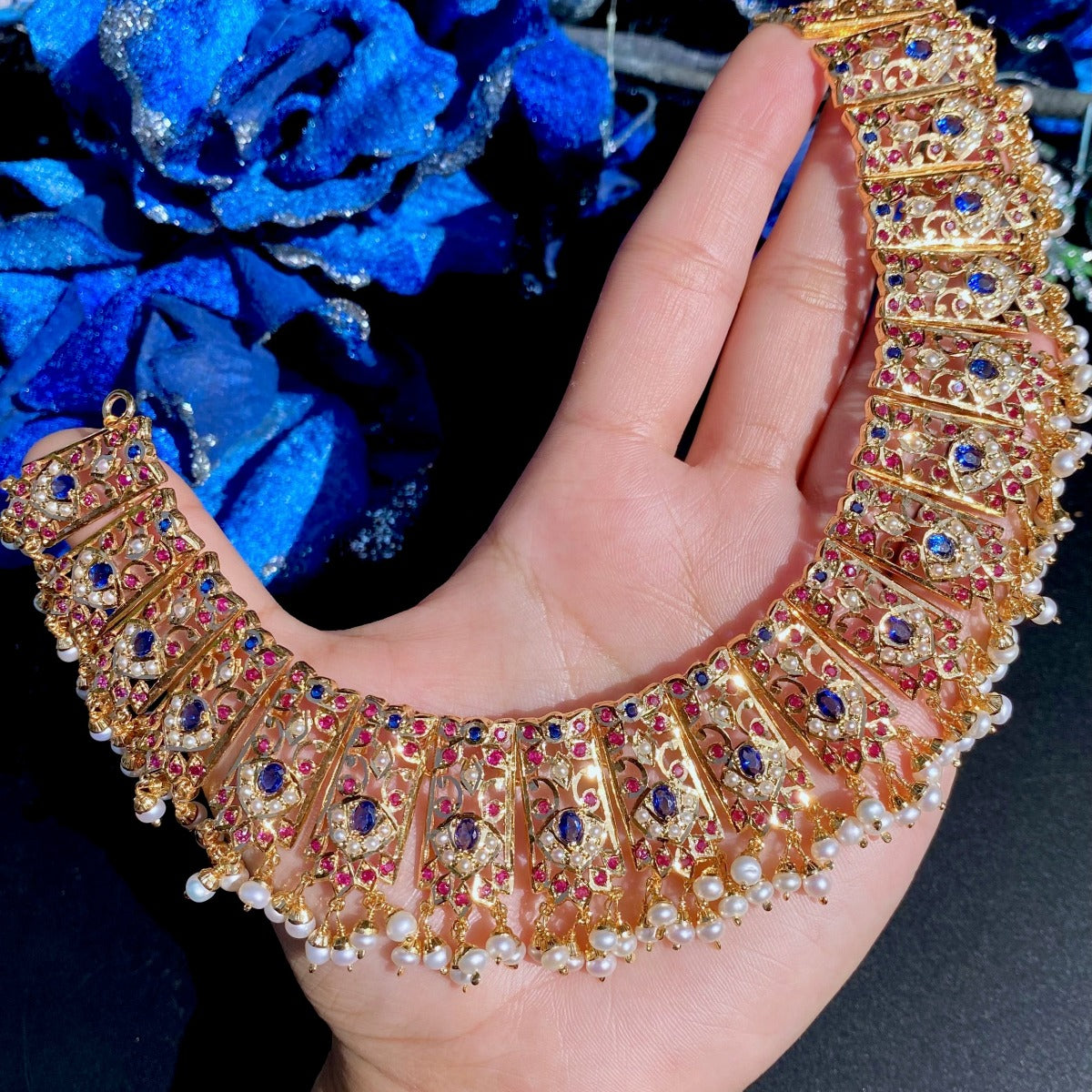 hyderabadi jadau set with neelam stones