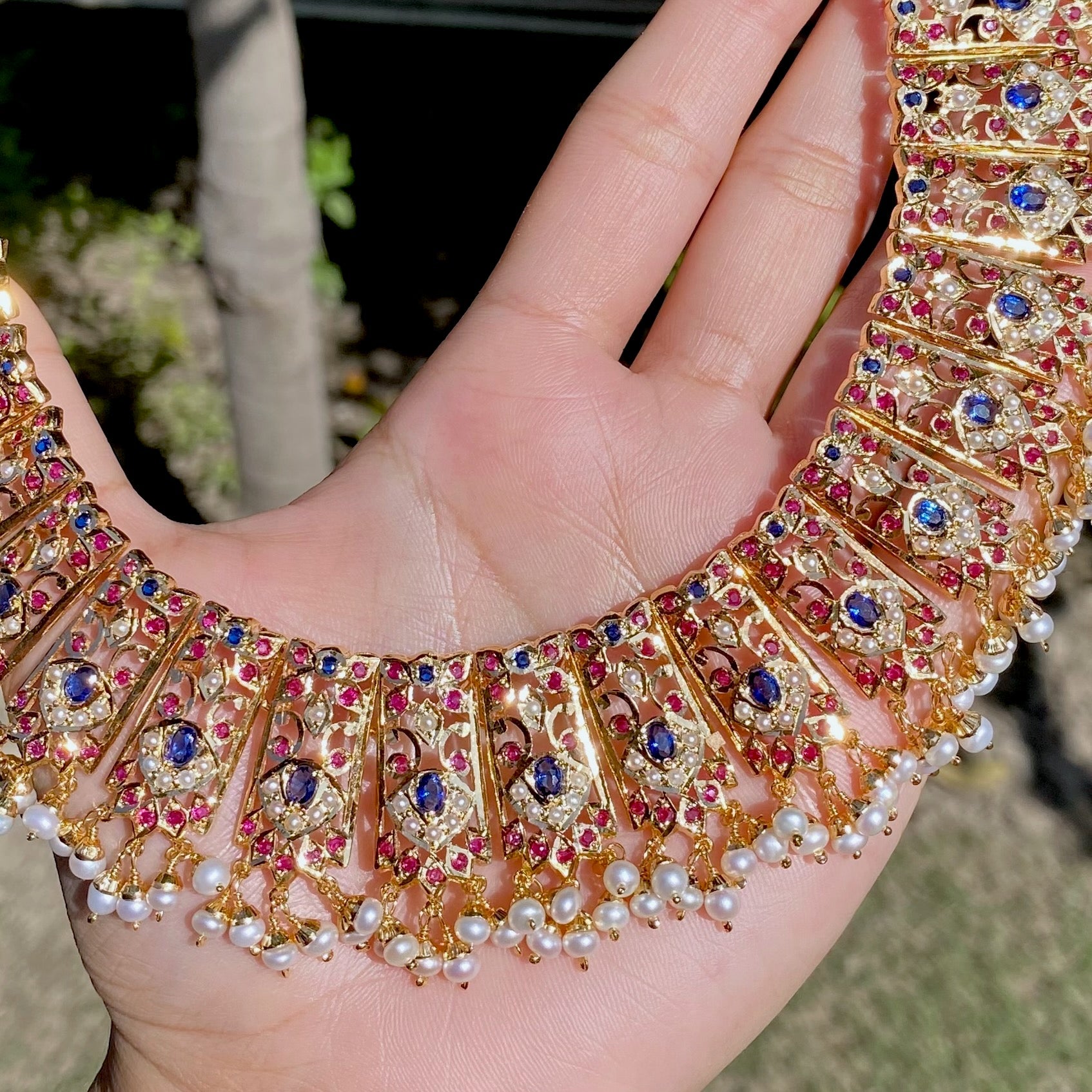 hyderabadi jadau set with neelam stones