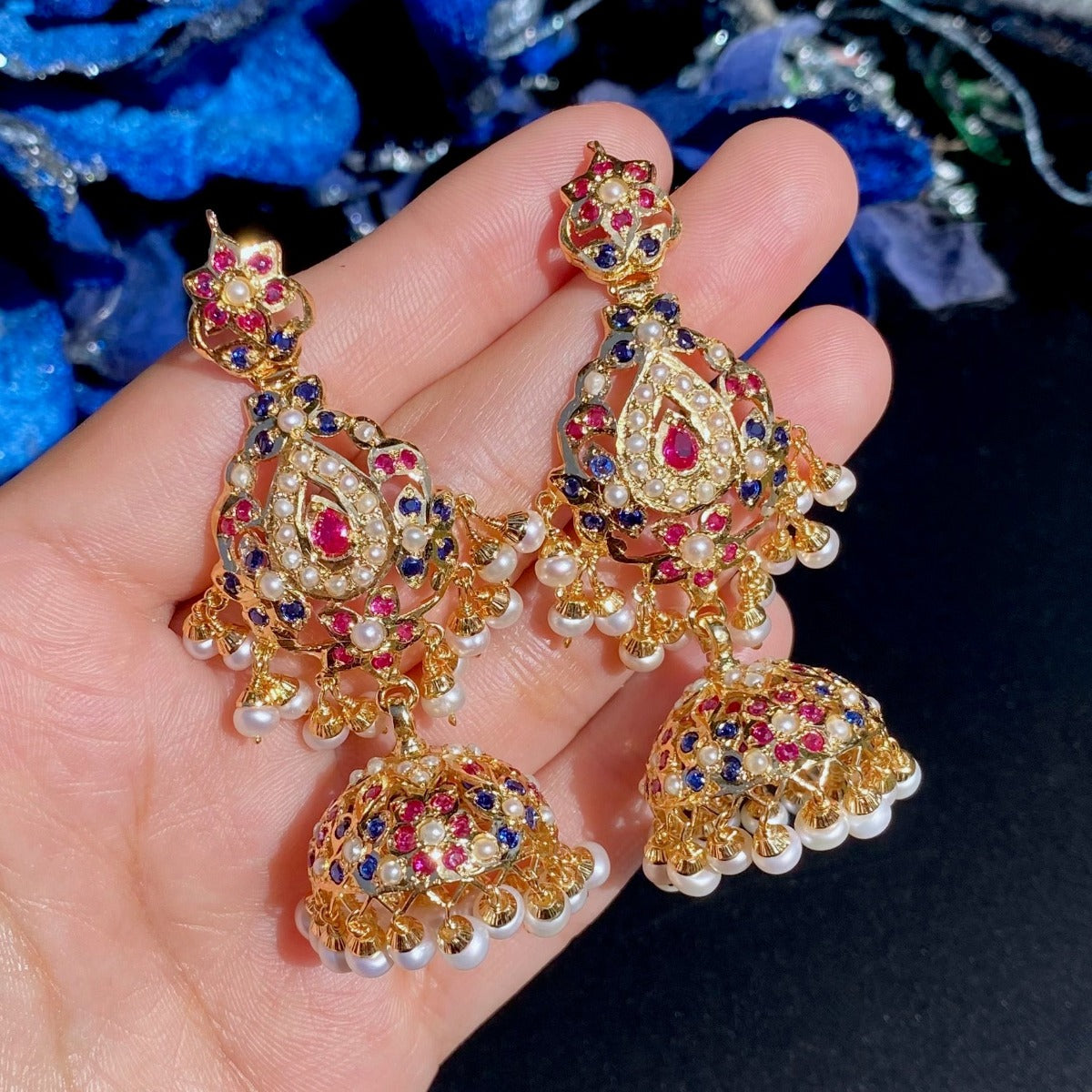 hyderabadi jadau set with neelam stones