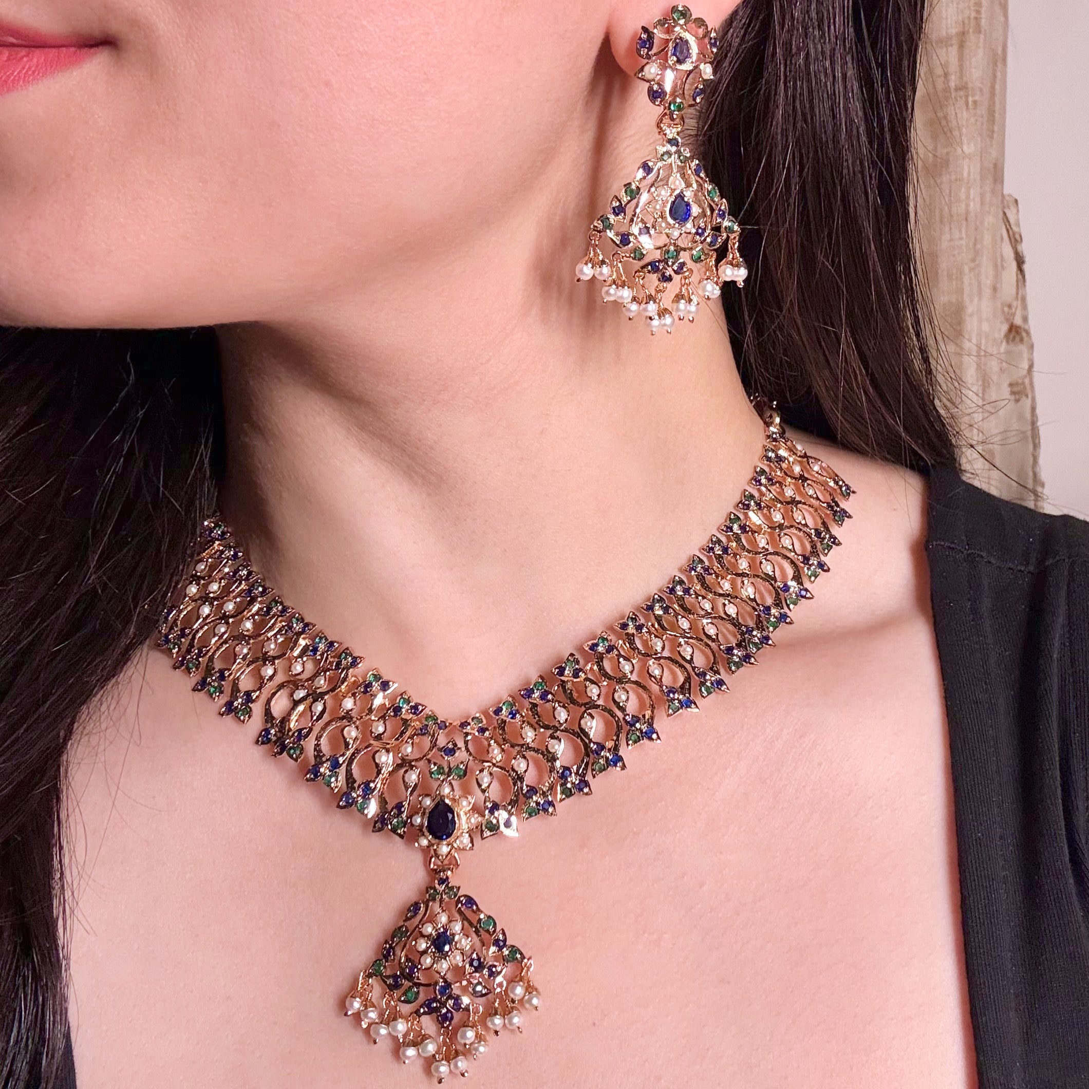 Exquisite Jadau Necklace Set in Unique Colors | NS 432