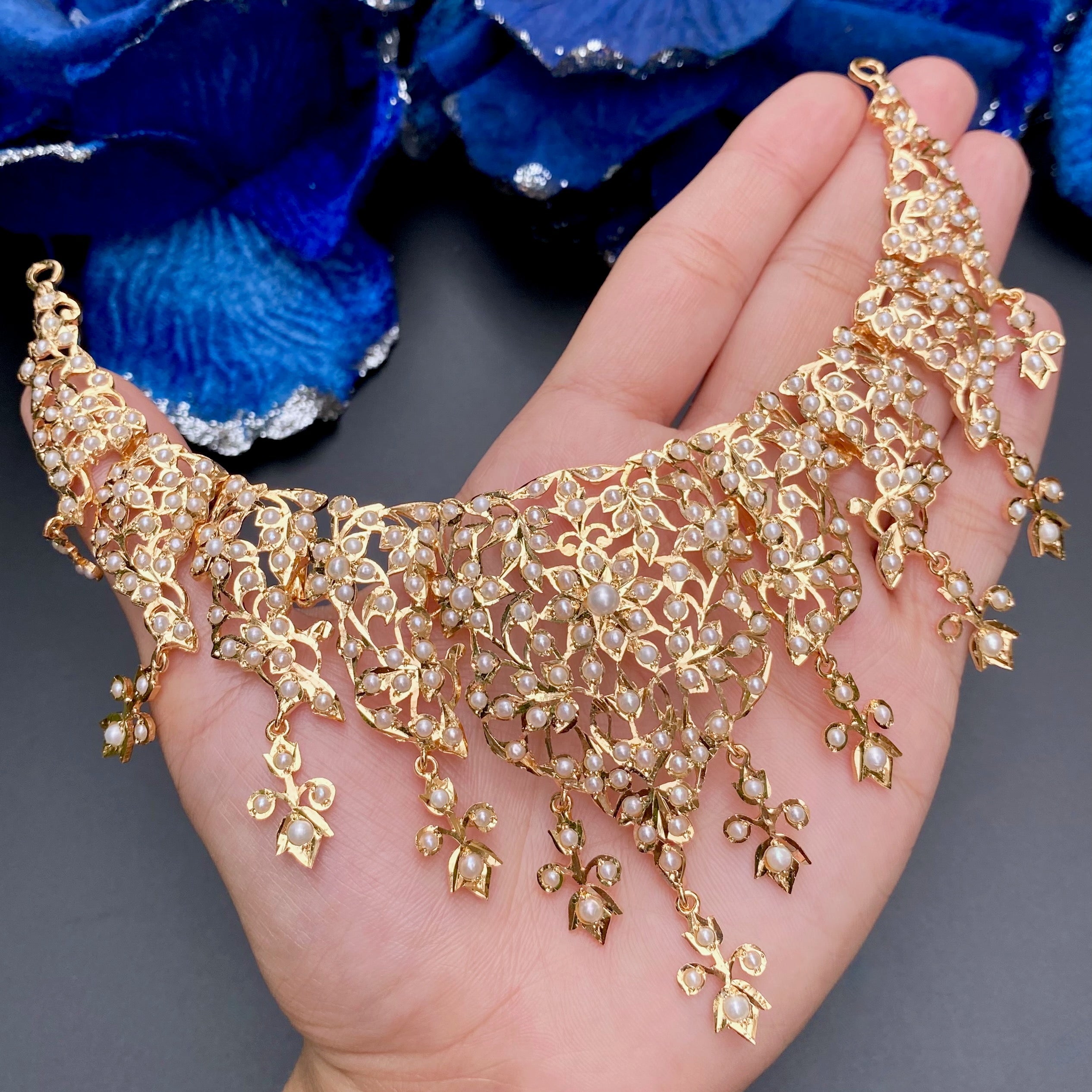 Unique Pearl Necklace Set | Antique Design | Gold Plated on Silver NS 414