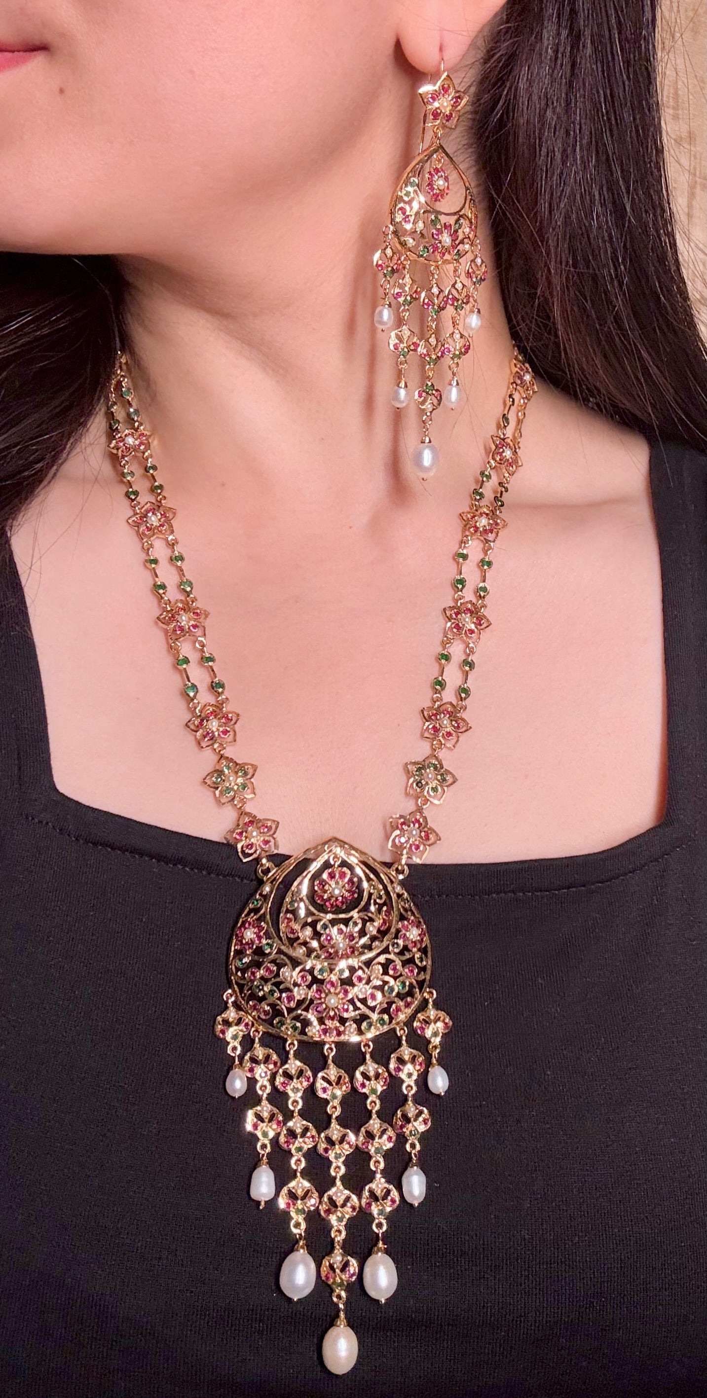 Classy Arabian Styled Stone Necklace Set | Gold Plated on 925 Silver NS 439