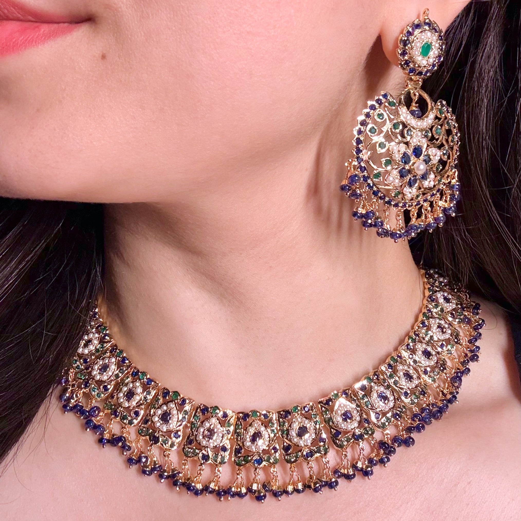 Opulent Jadau Necklace Set | Gold Plated on Silver NS 434