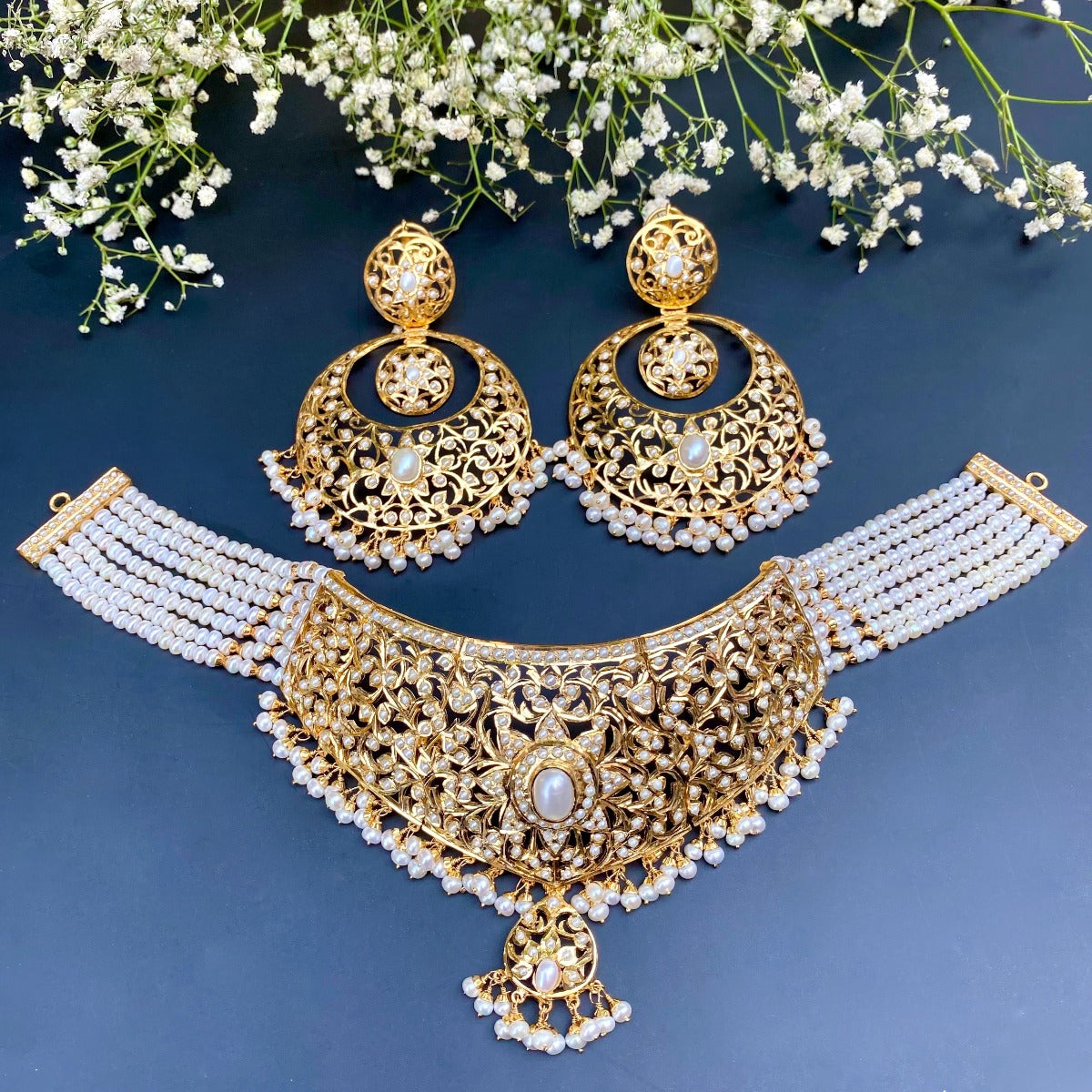 bridal indian pearl choker gold plated