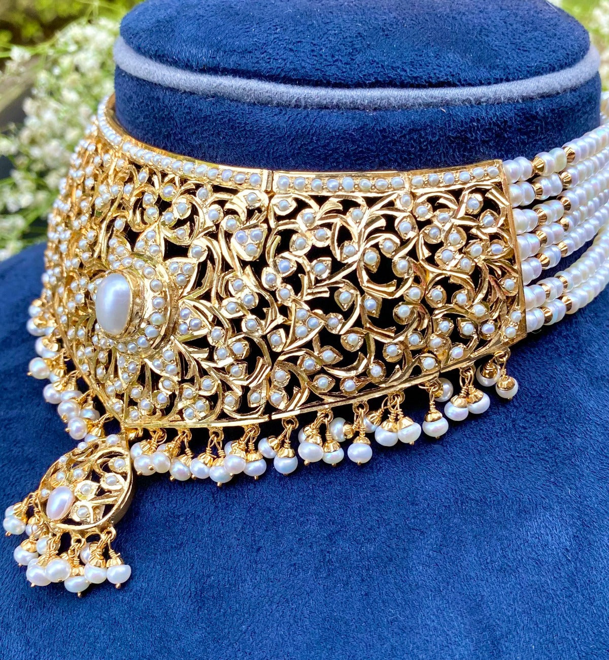bridal indian pearl choker gold plated
