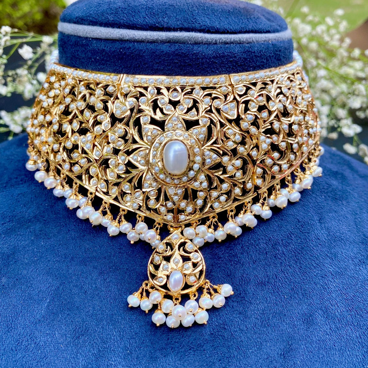 bridal indian pearl choker gold plated