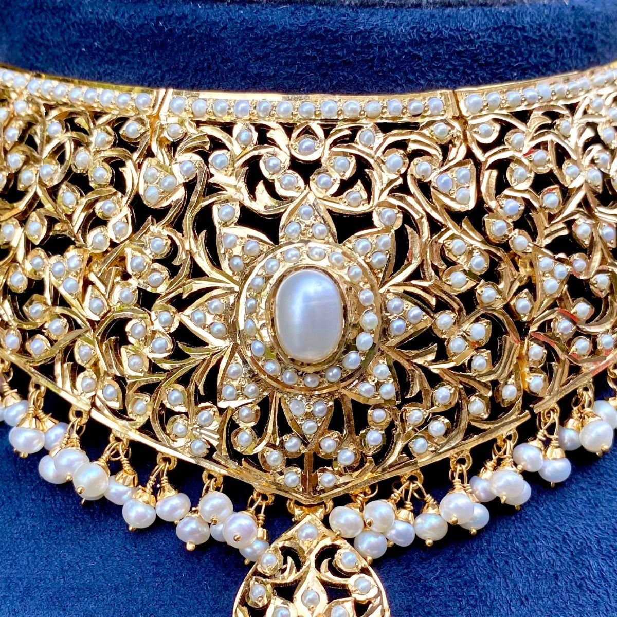 bridal indian pearl choker gold plated