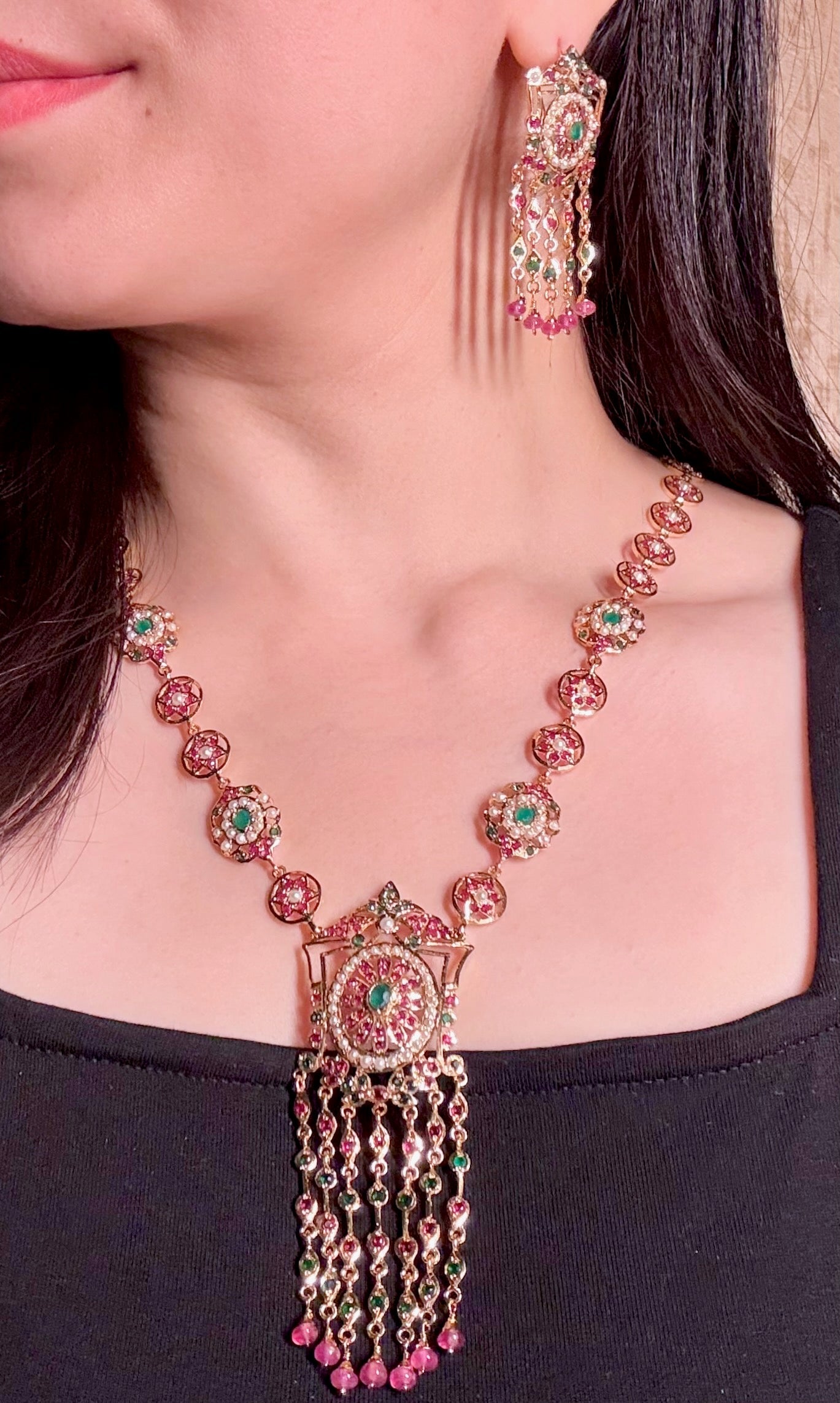 Classy Arabian Styled Necklace Set | Gold Plated on Silver Base NS 440