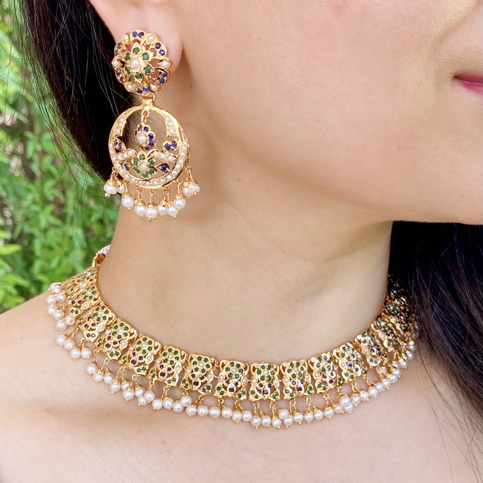 pakistani jadau set with neelam stones