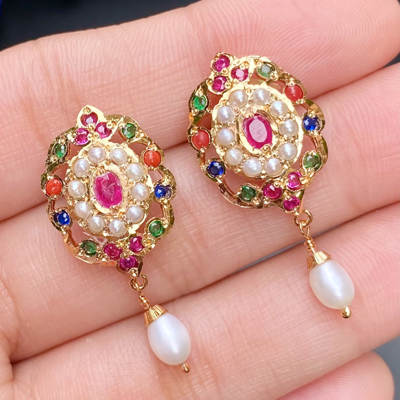 Delicate Navratna Pendant Set | Gold Plated on Silver Base PS 132