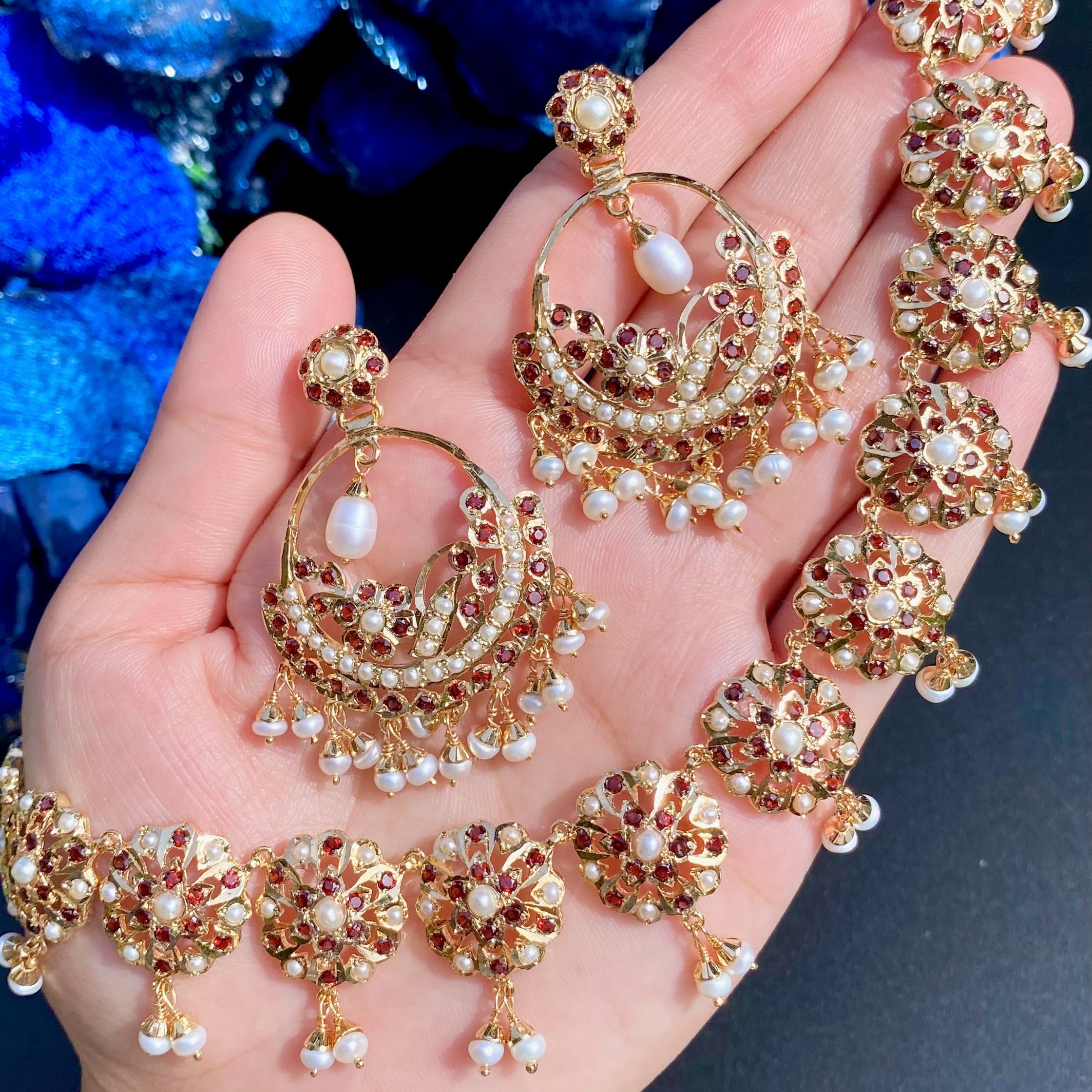 garnet necklace set pakistani