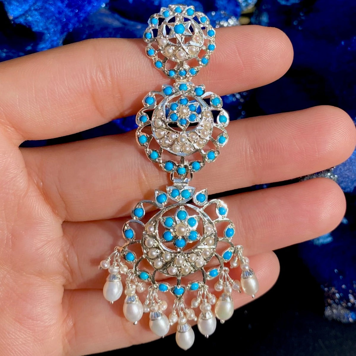 Boho turquoise danglers | tall earrings