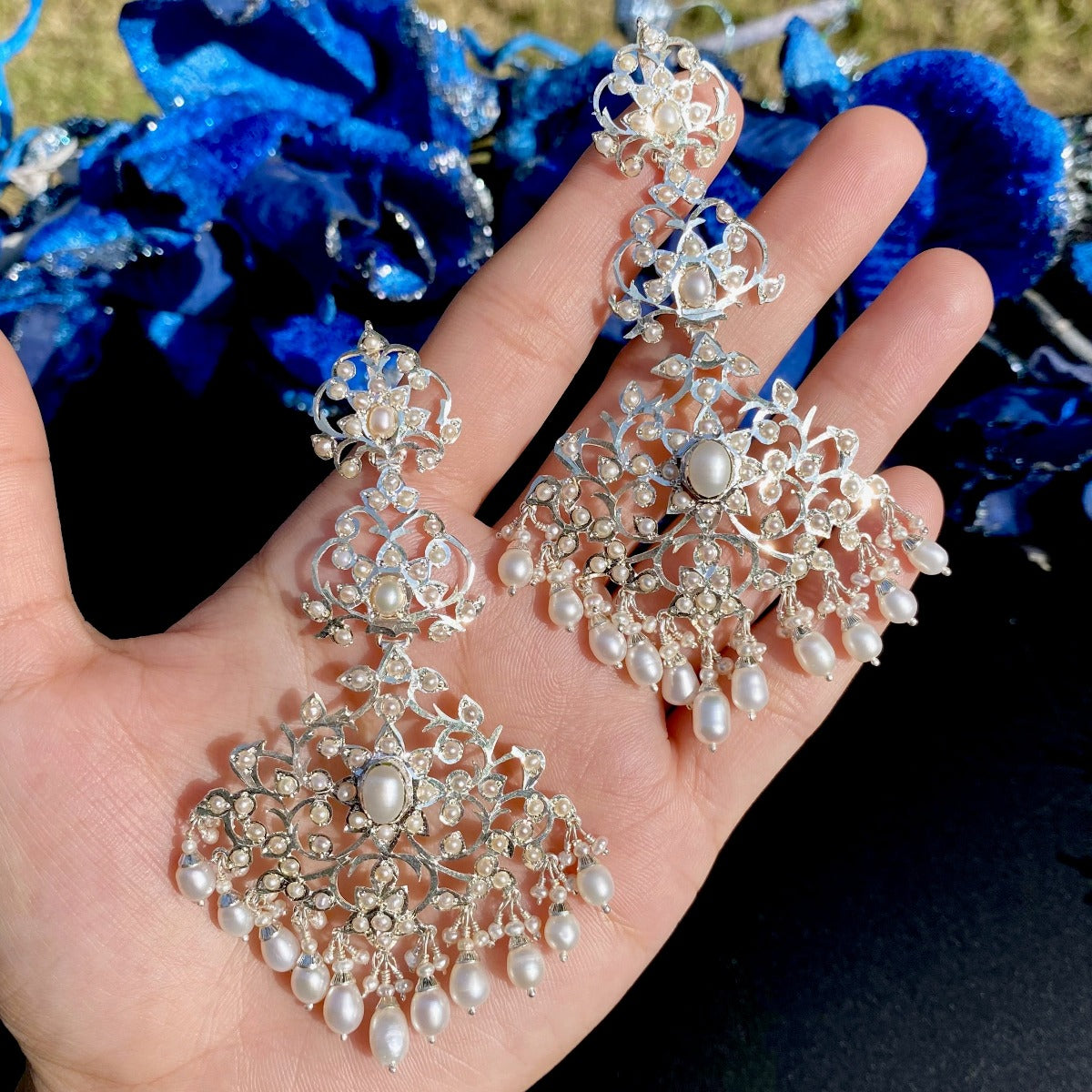 Antique Style Natural Pearl and Silver Earrings | Edwardian Design