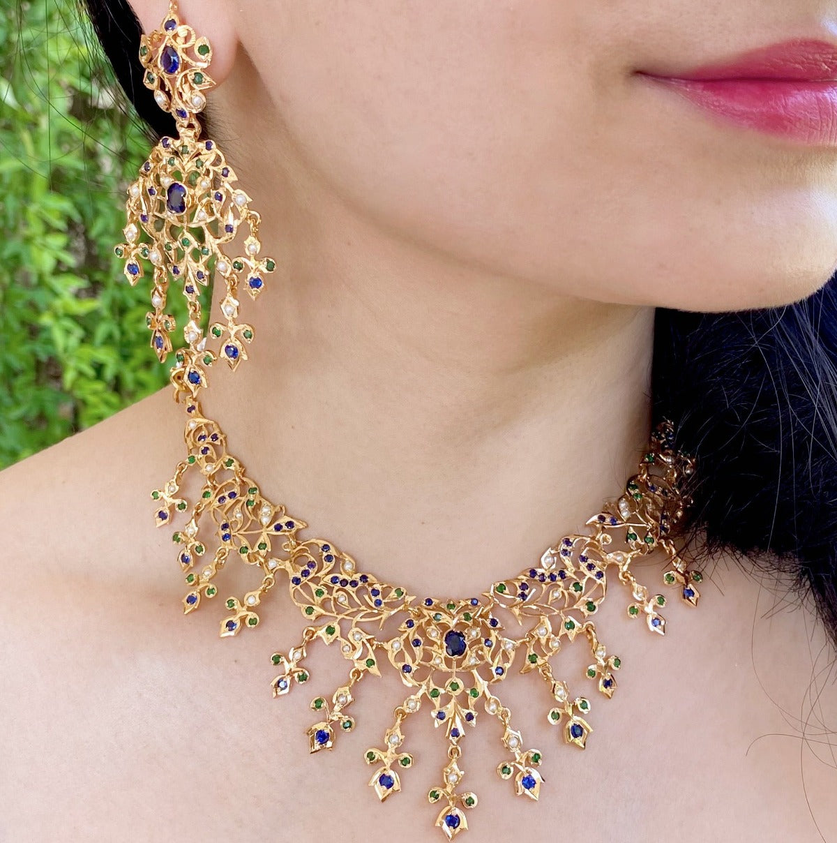 Hyderabadi blue sapphire jewelry set for women