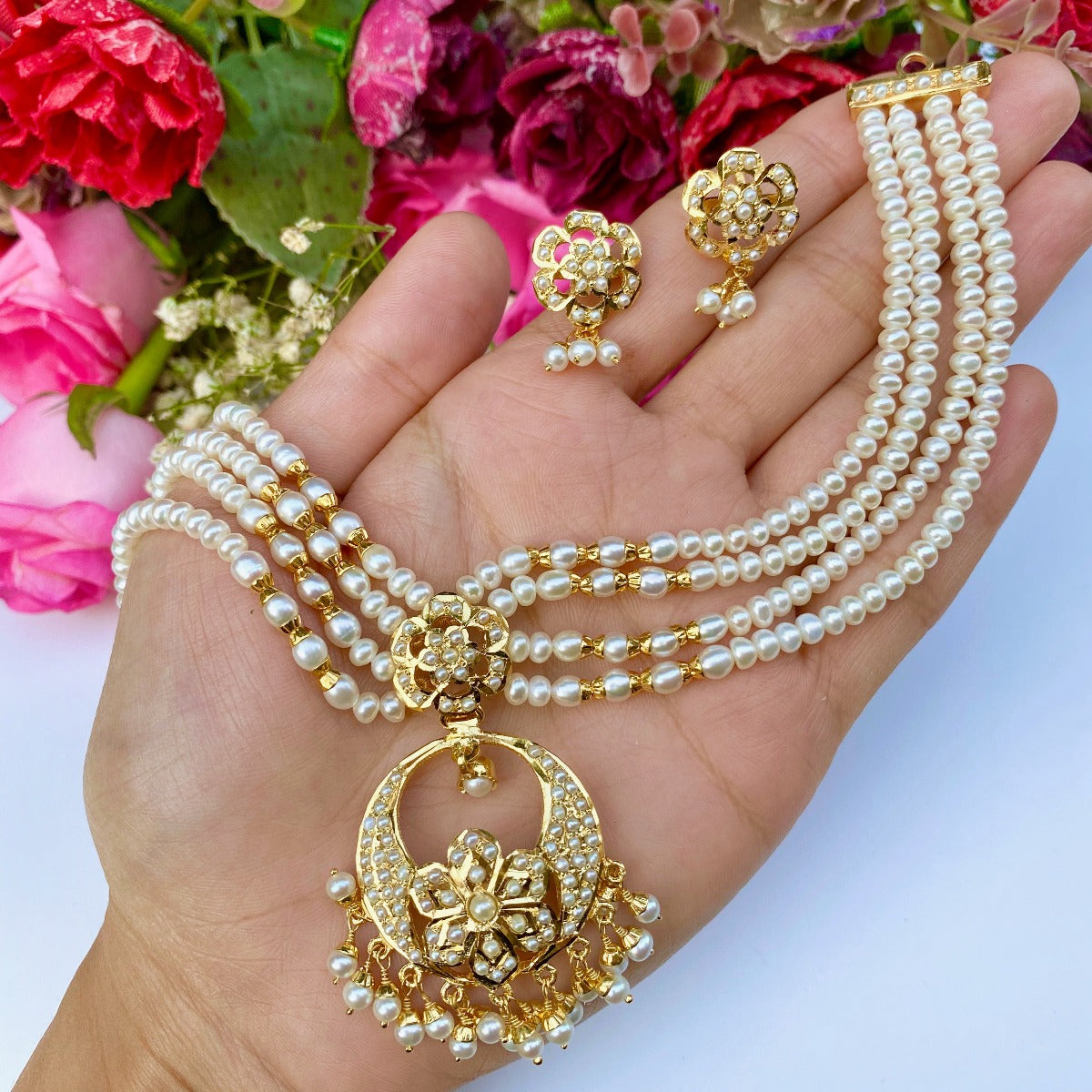 gold plated pearl choker set