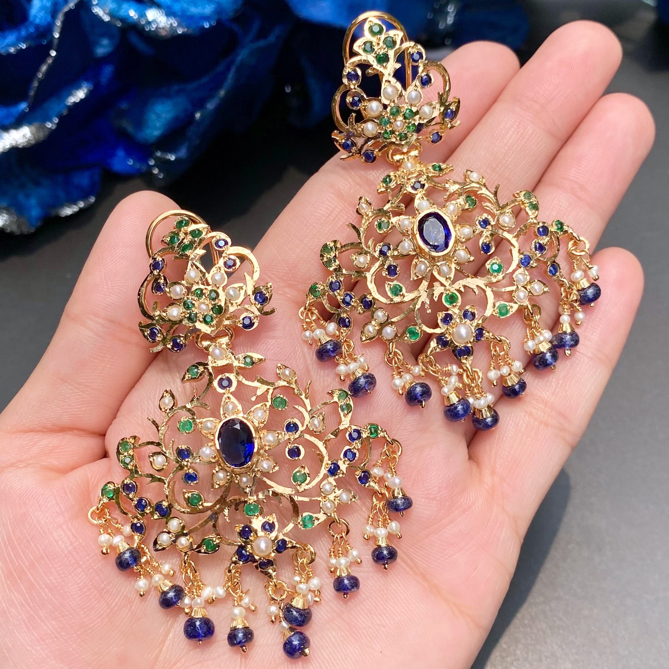 Bridal Wear Jadau Necklace Set | Gold Plated on Sterling Silver NS 415