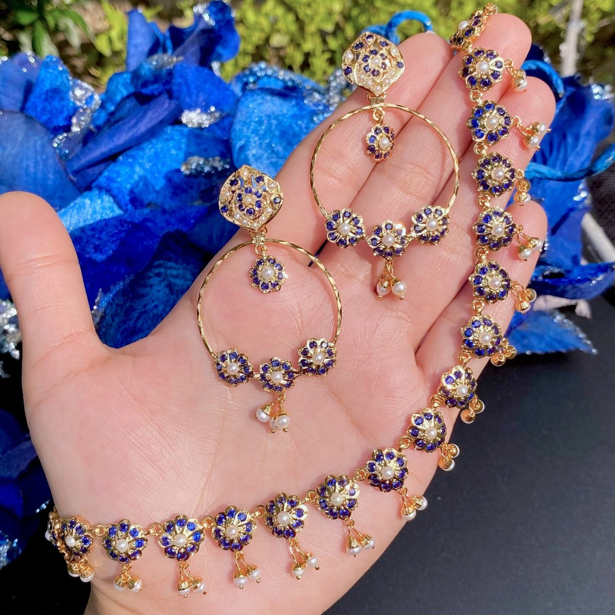 lightweight Indian jadau set in gold plated
