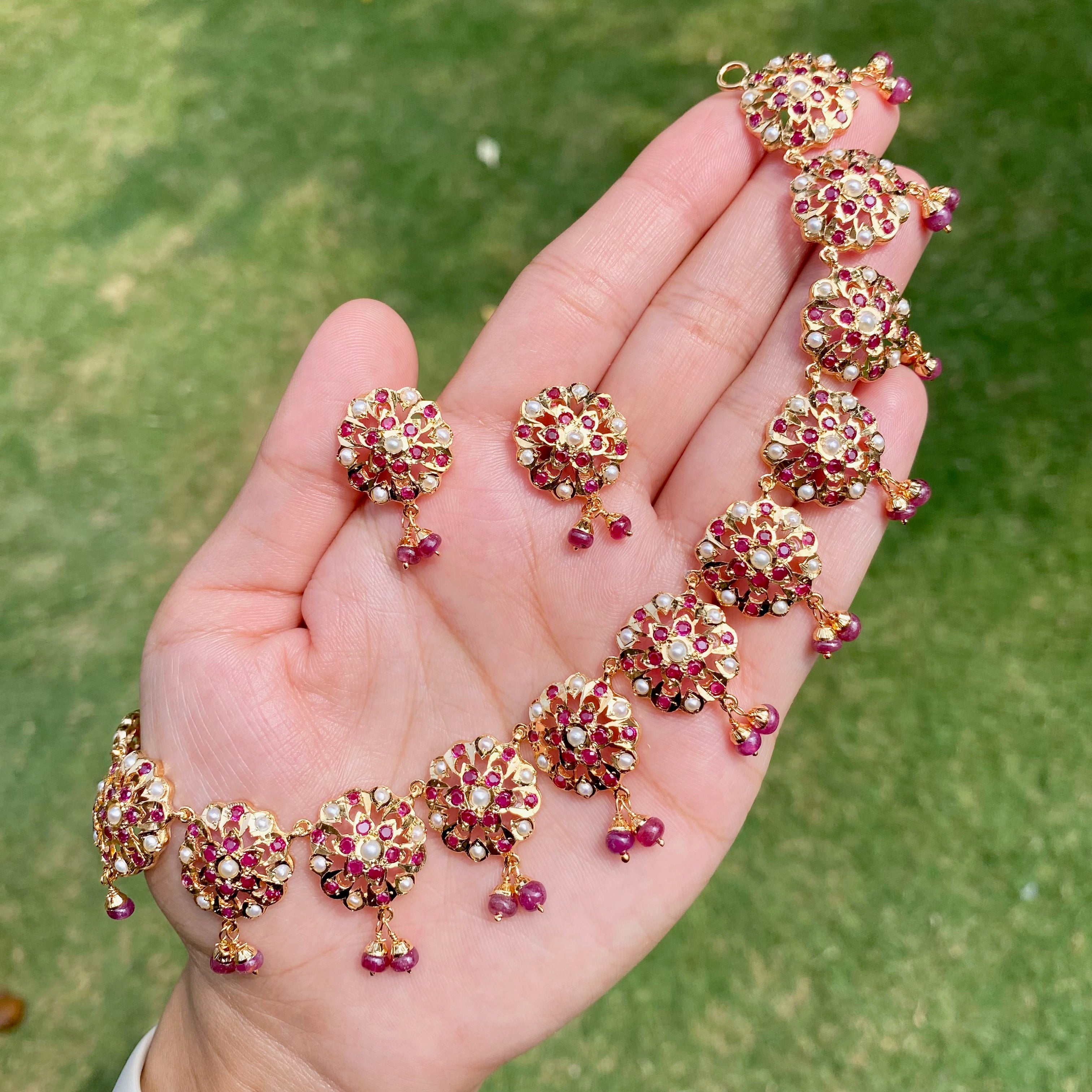 delicate ruby pearl necklace