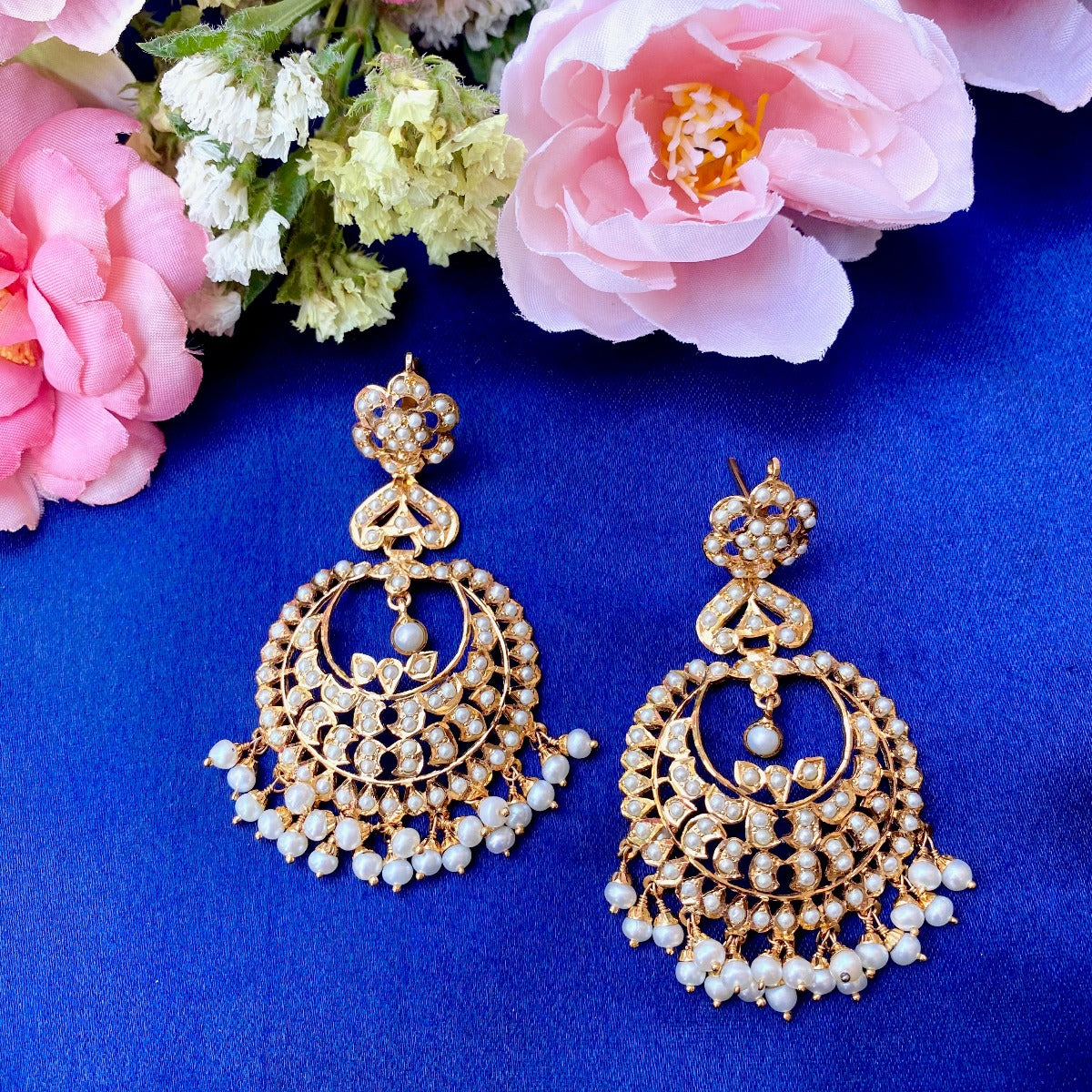pearl chandbali indian earrings