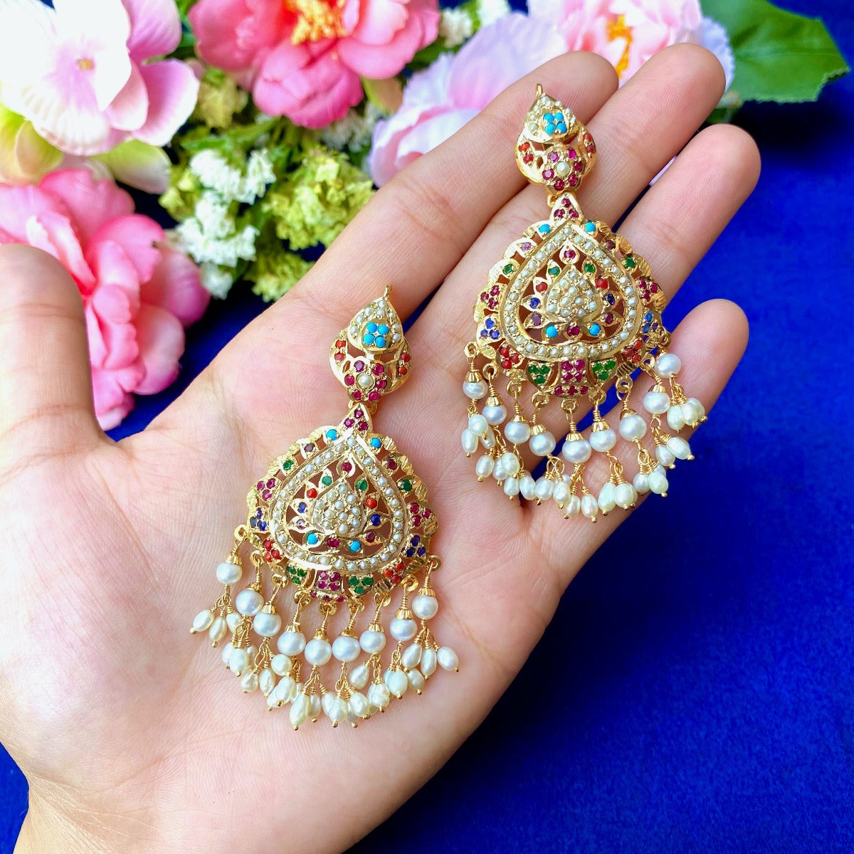 womens navratna danglers