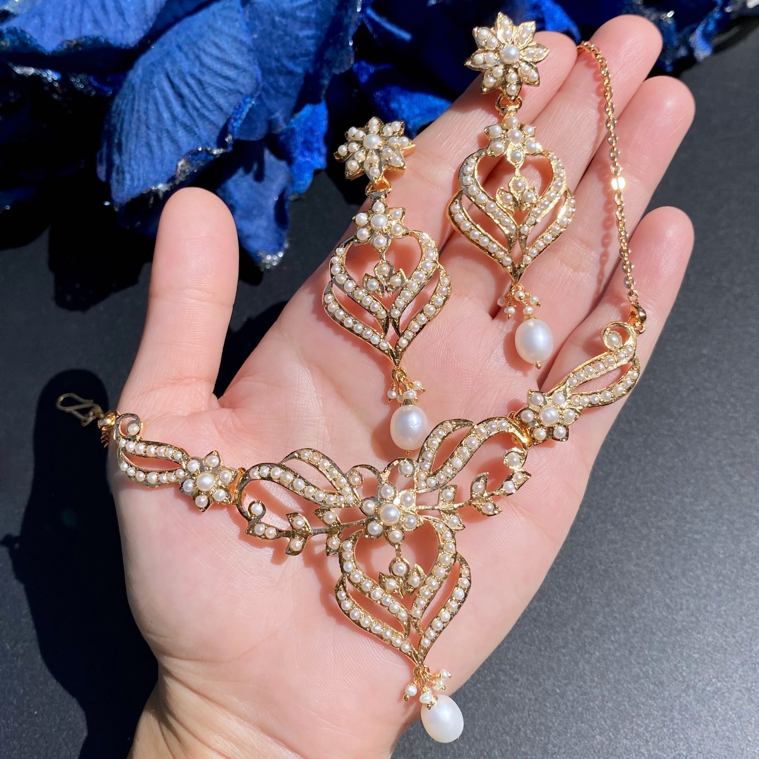 Silver and Pearl Jewelry Set | Gold Plated | Antique Design NS 417