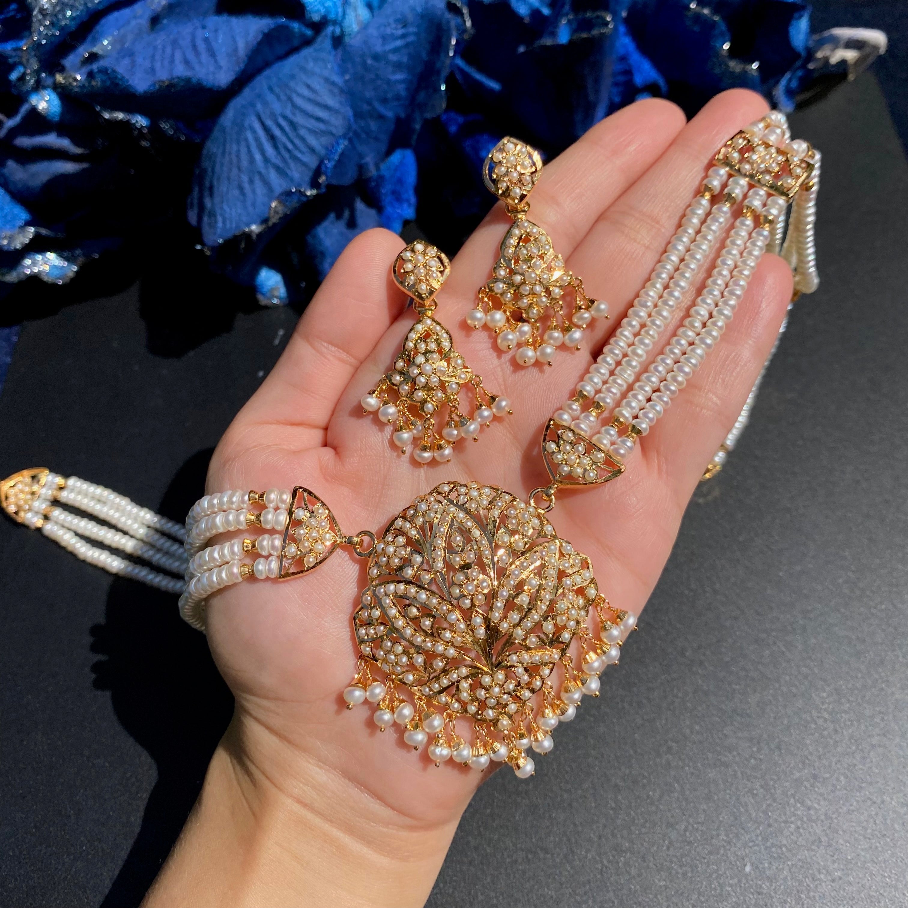 Authentic Pearl Rani Haar Set | Traditional Design | Gold Plated on Silver Base NS 423