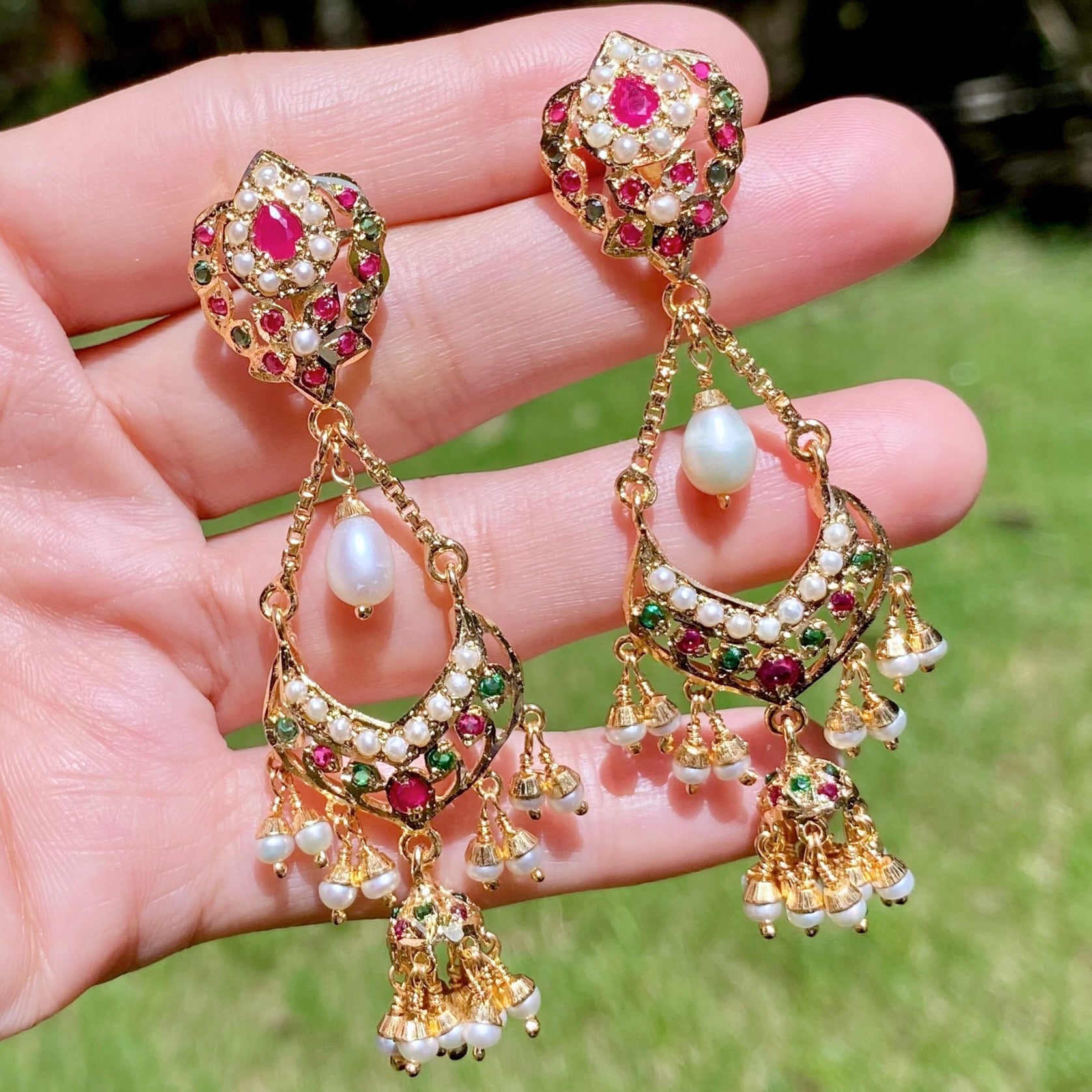 Cute Jadau Earrings for Girls | Gold Plated on Silver Base ER 627
