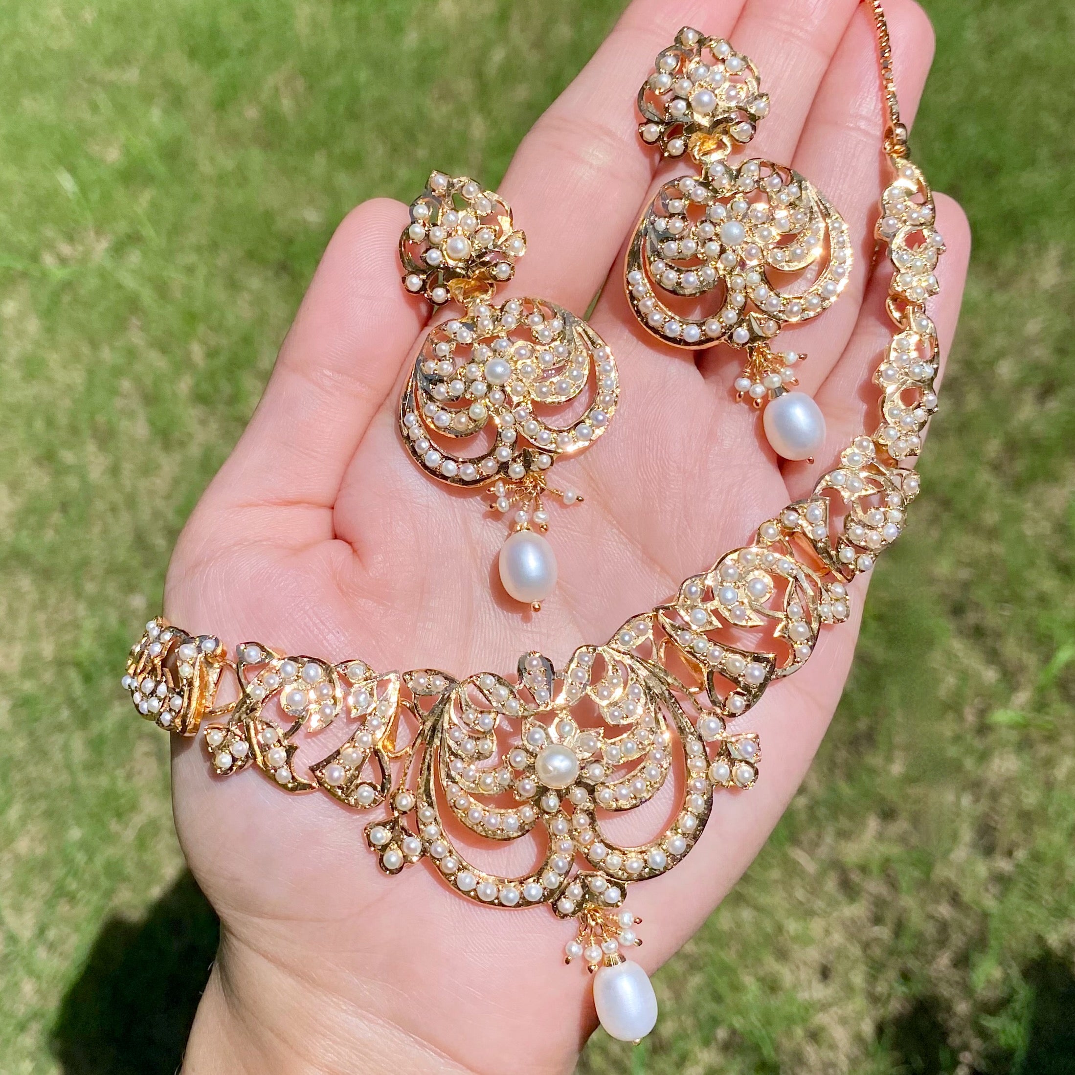 Vintage Style Pearl Necklace Set | Gold Plated on 925 Silver Base NS 441