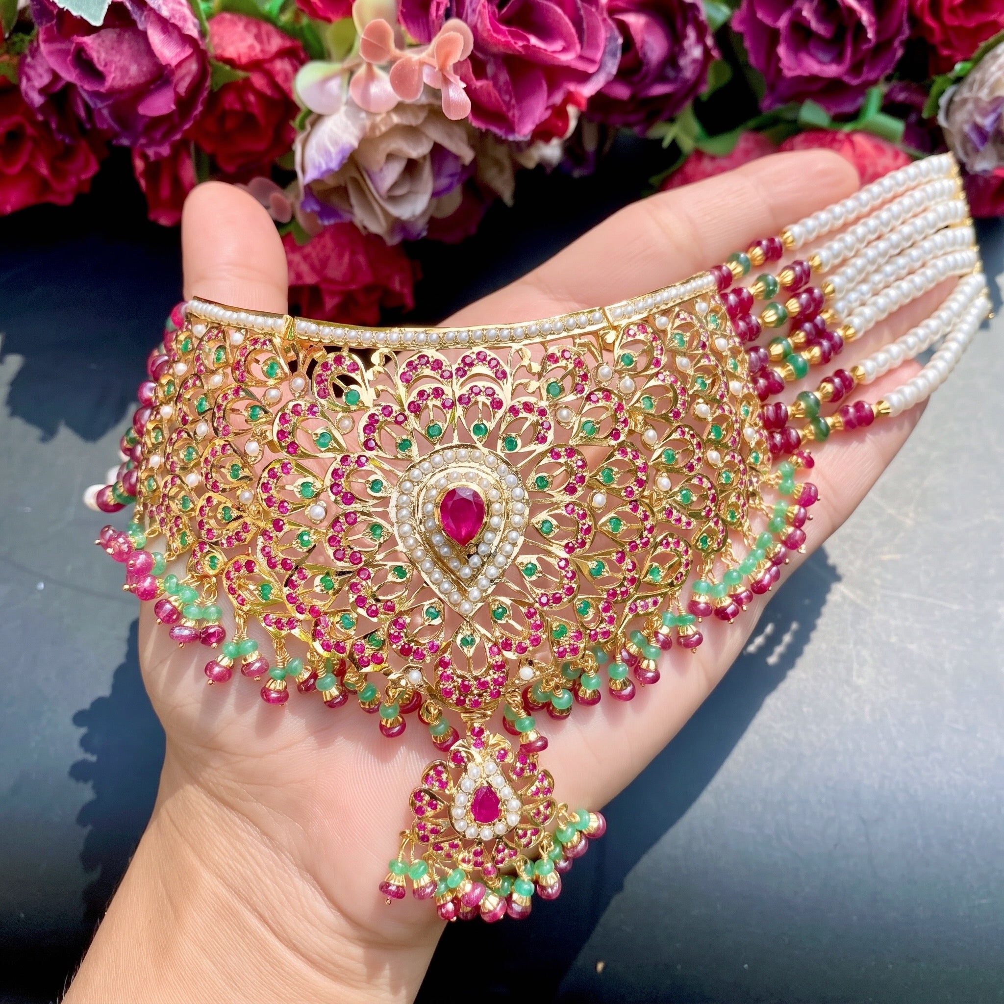 Premium Gold Plated Jewellery Set | Fashion Jadau Choker Set For Wedding NS 018