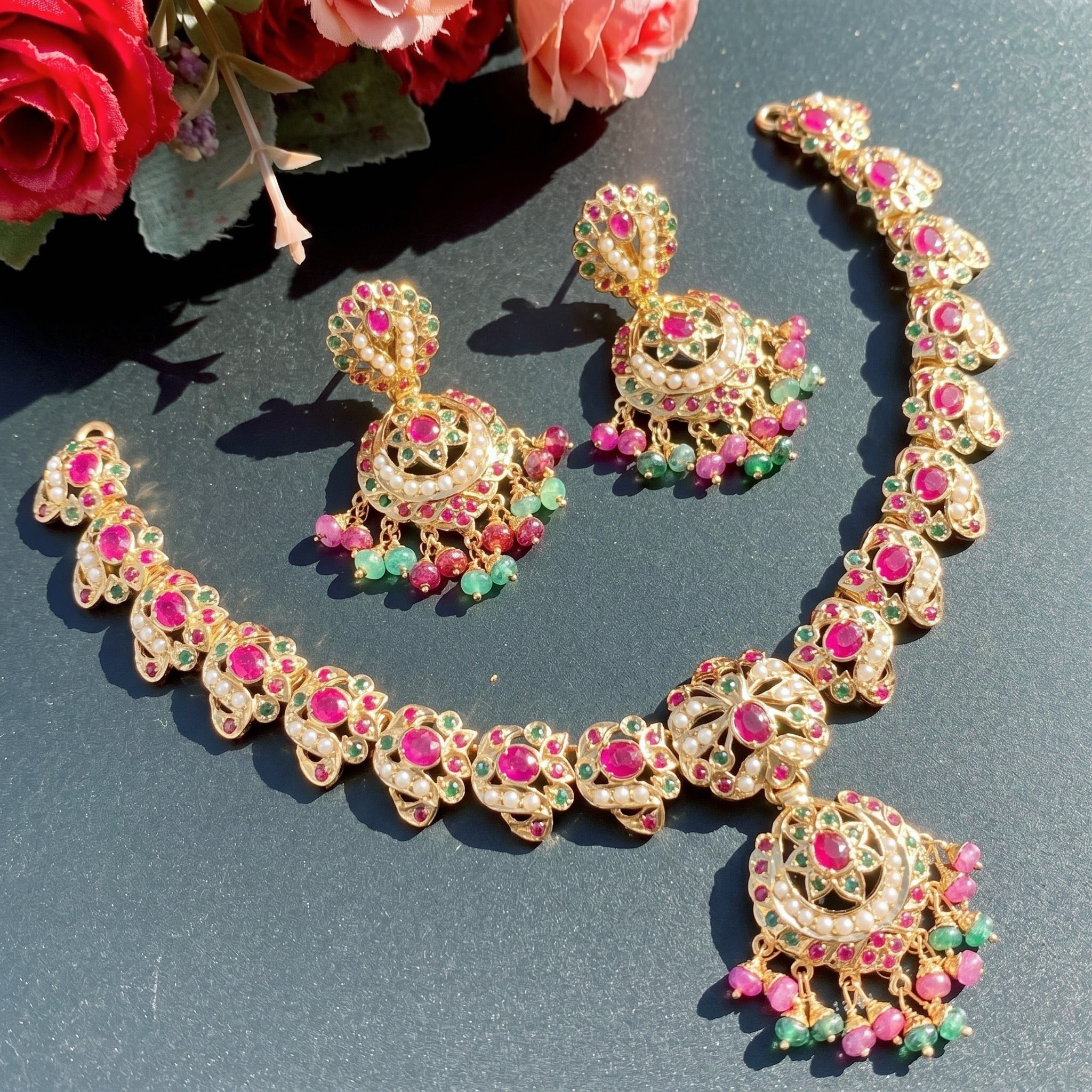 short indian necklace ruby emerald