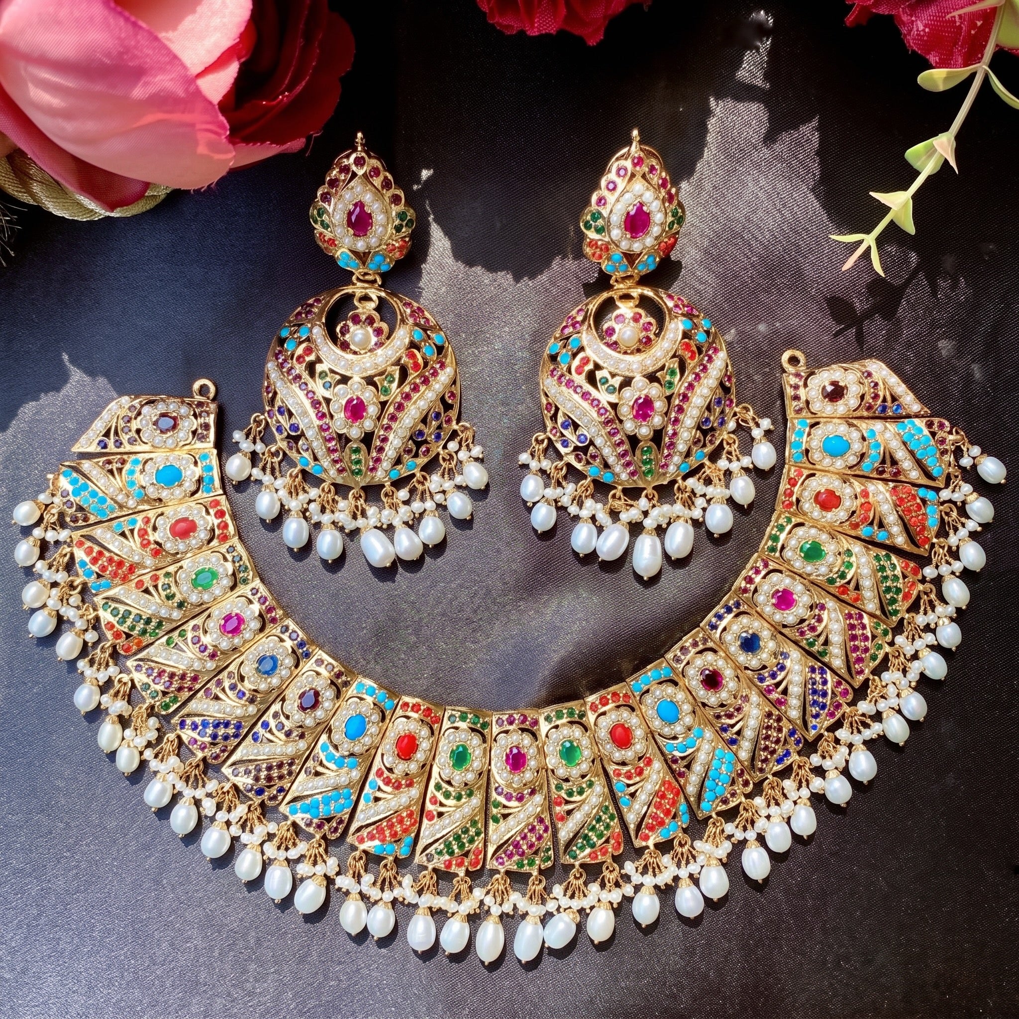 Navaratna bridal neckalce set under 70000