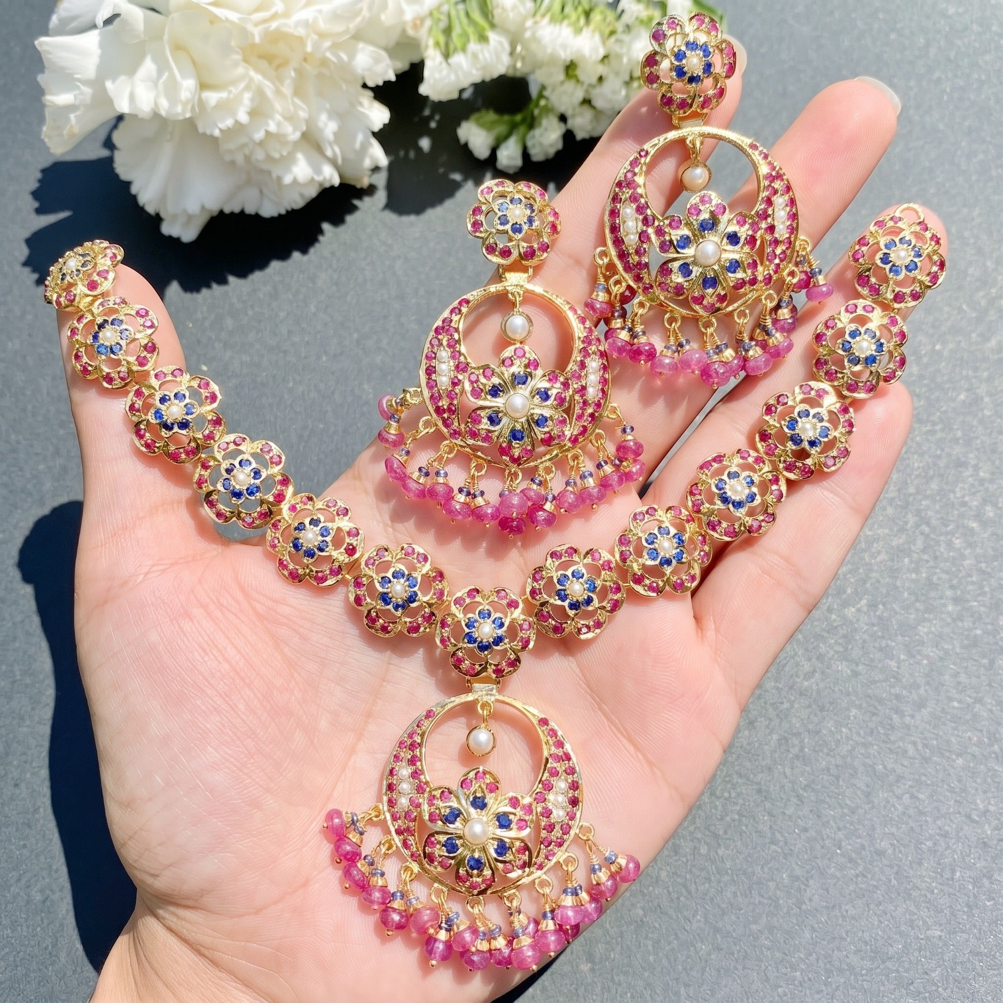 silver indian jadau set in gold plating