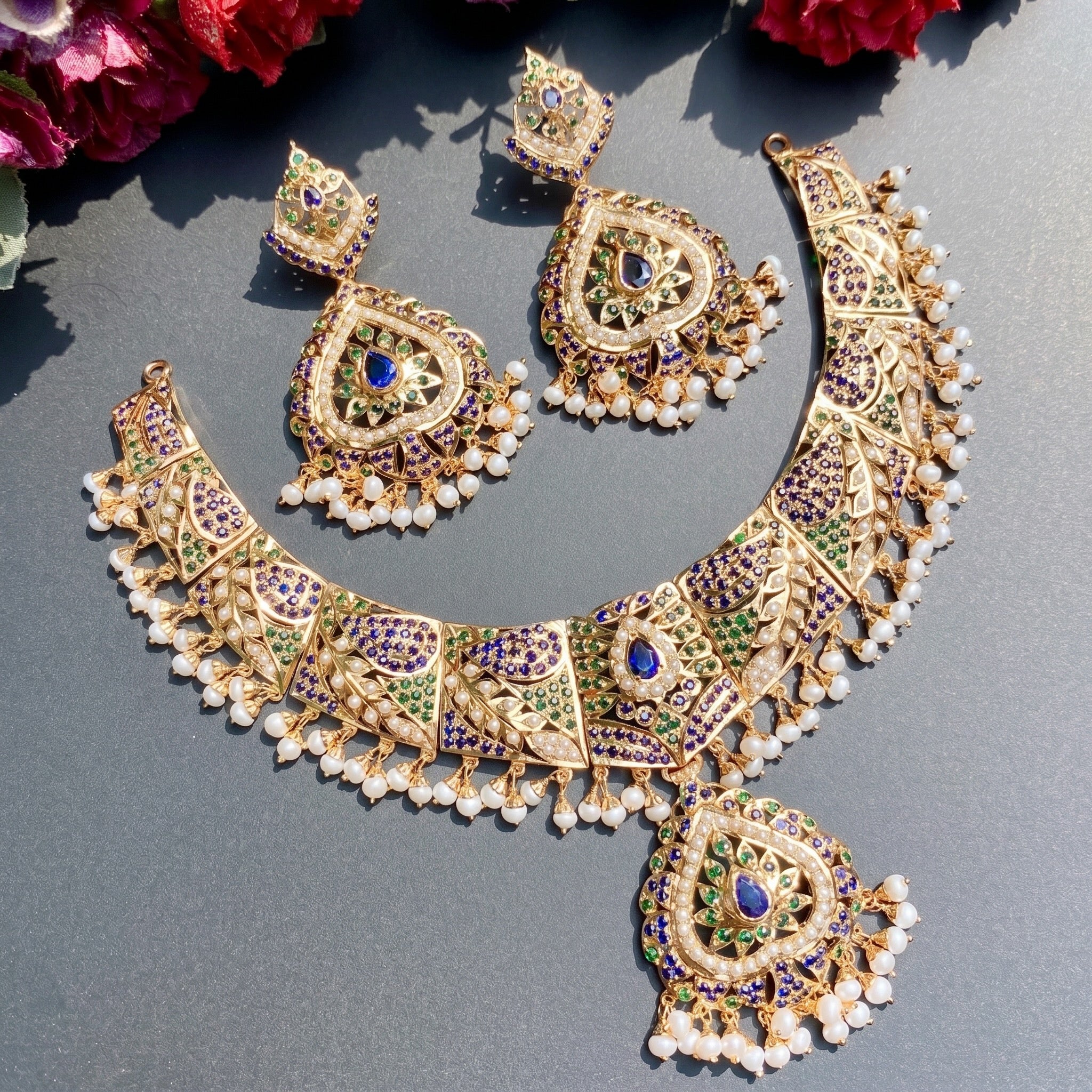 gold plated 925 silver jadau set